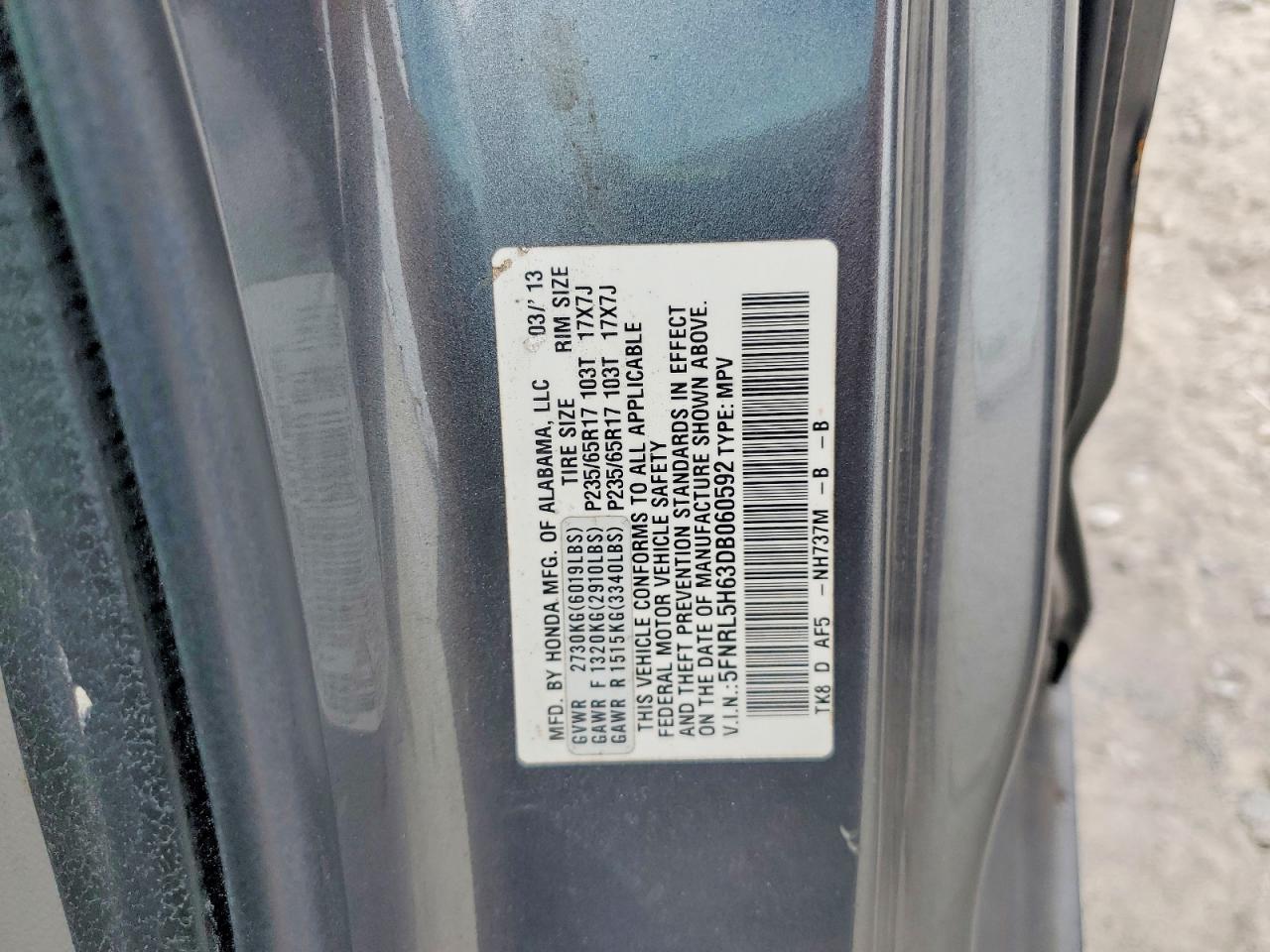 2013 Honda Odyssey Exl Gray vin: 5FNRL5H63DB060592
