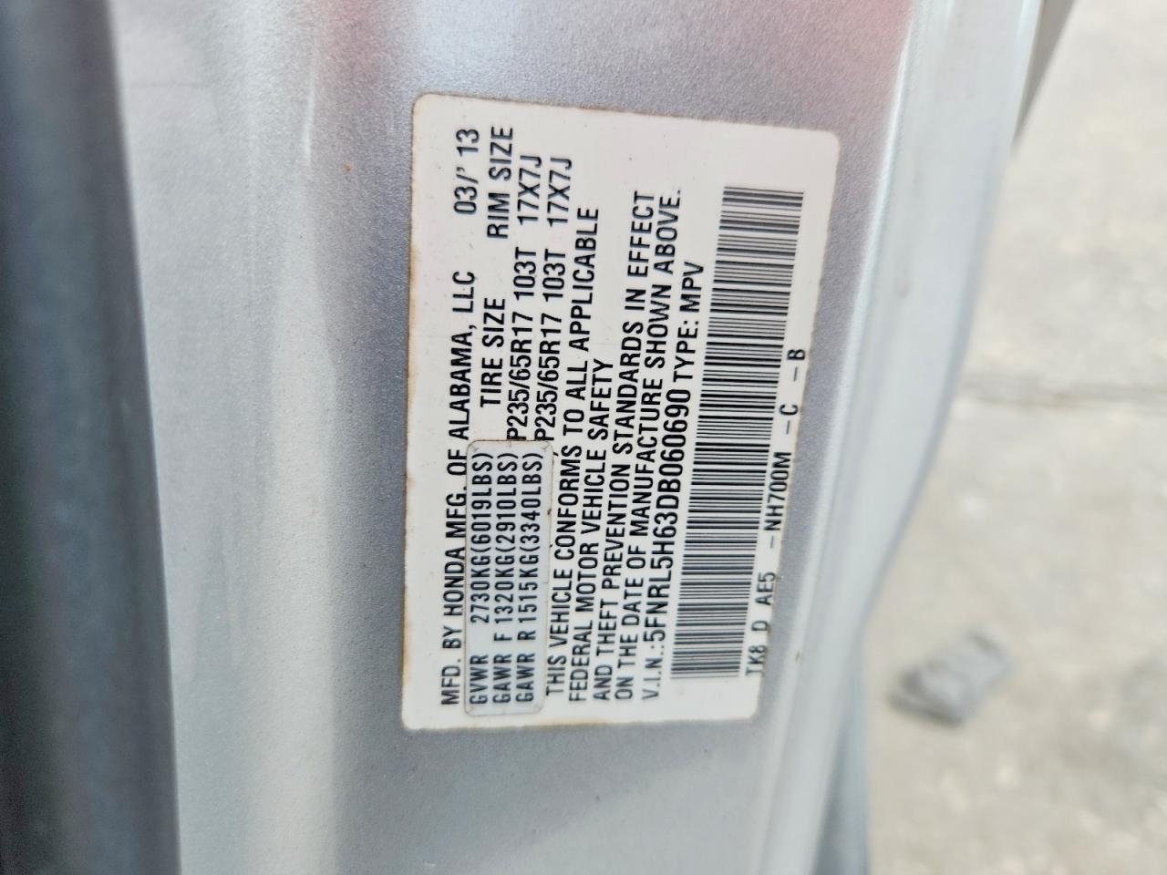 2013 Honda Odyssey Exl Silver vin: 5FNRL5H63DB060690