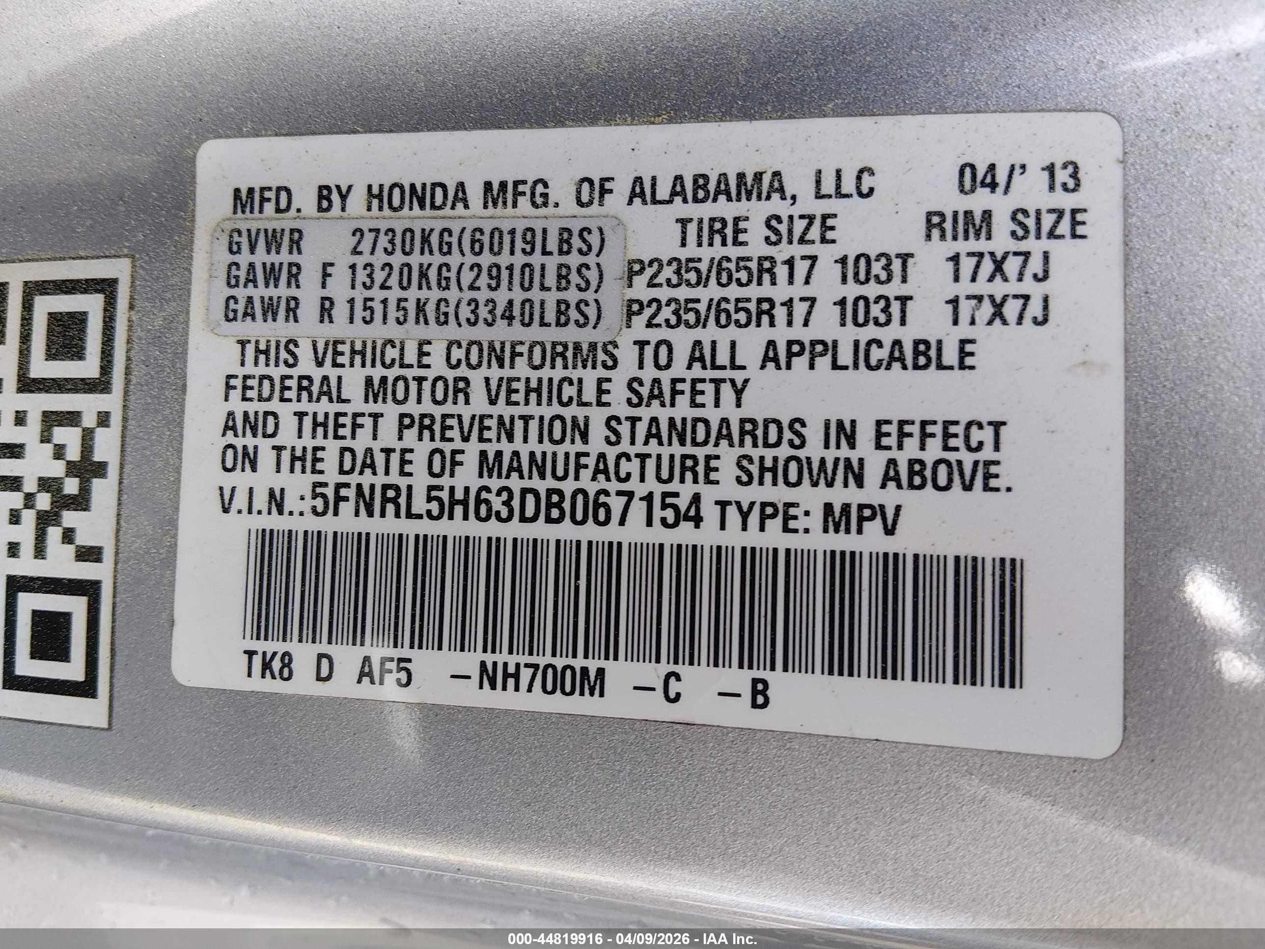 2013 Honda Odyssey Ex-l Silver vin: 5FNRL5H63DB067154