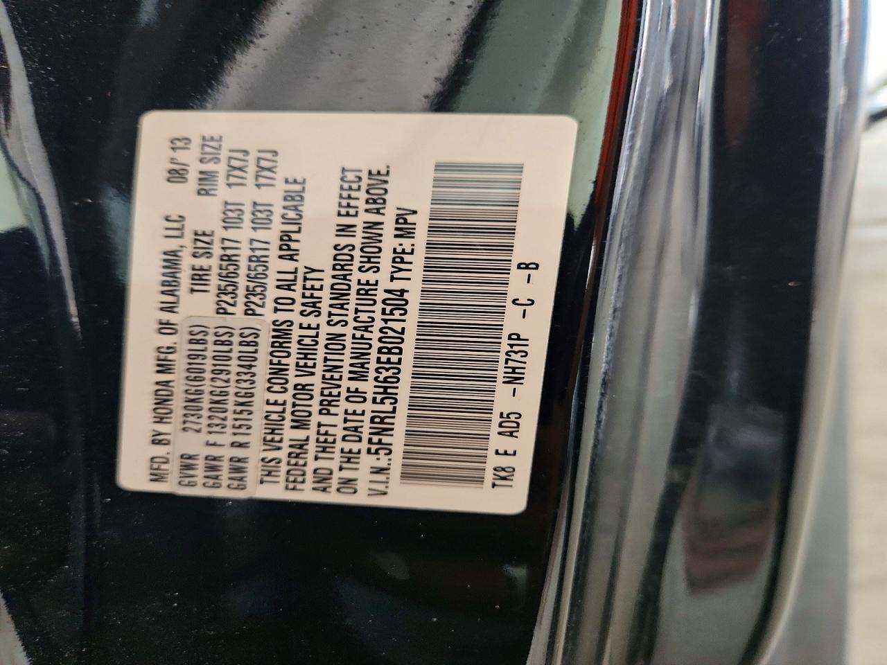 2014 Honda Odyssey Exl Black vin: 5FNRL5H63EB021504