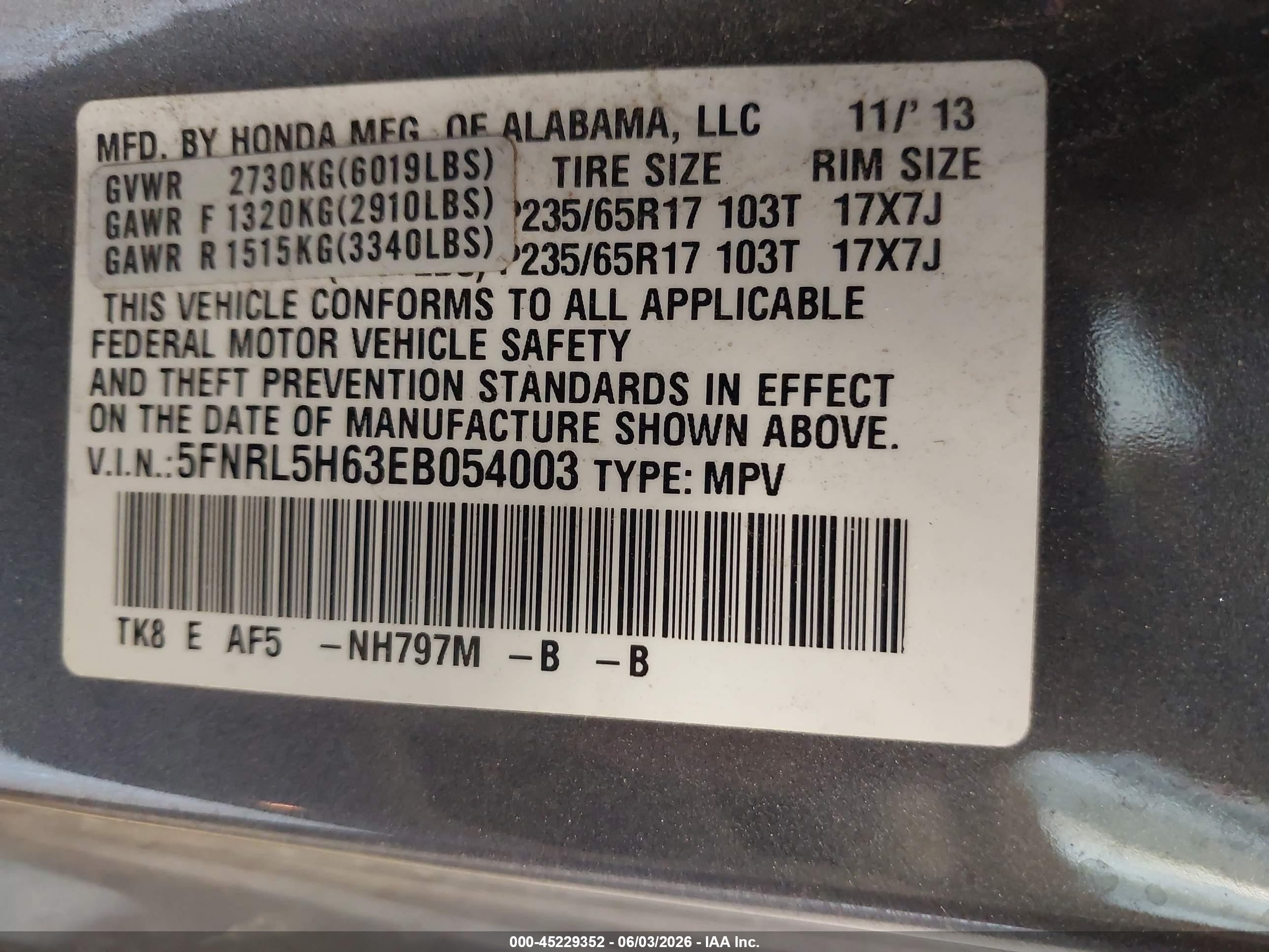 2014 Honda Odyssey Ex-l Gray vin: 5FNRL5H63EB054003