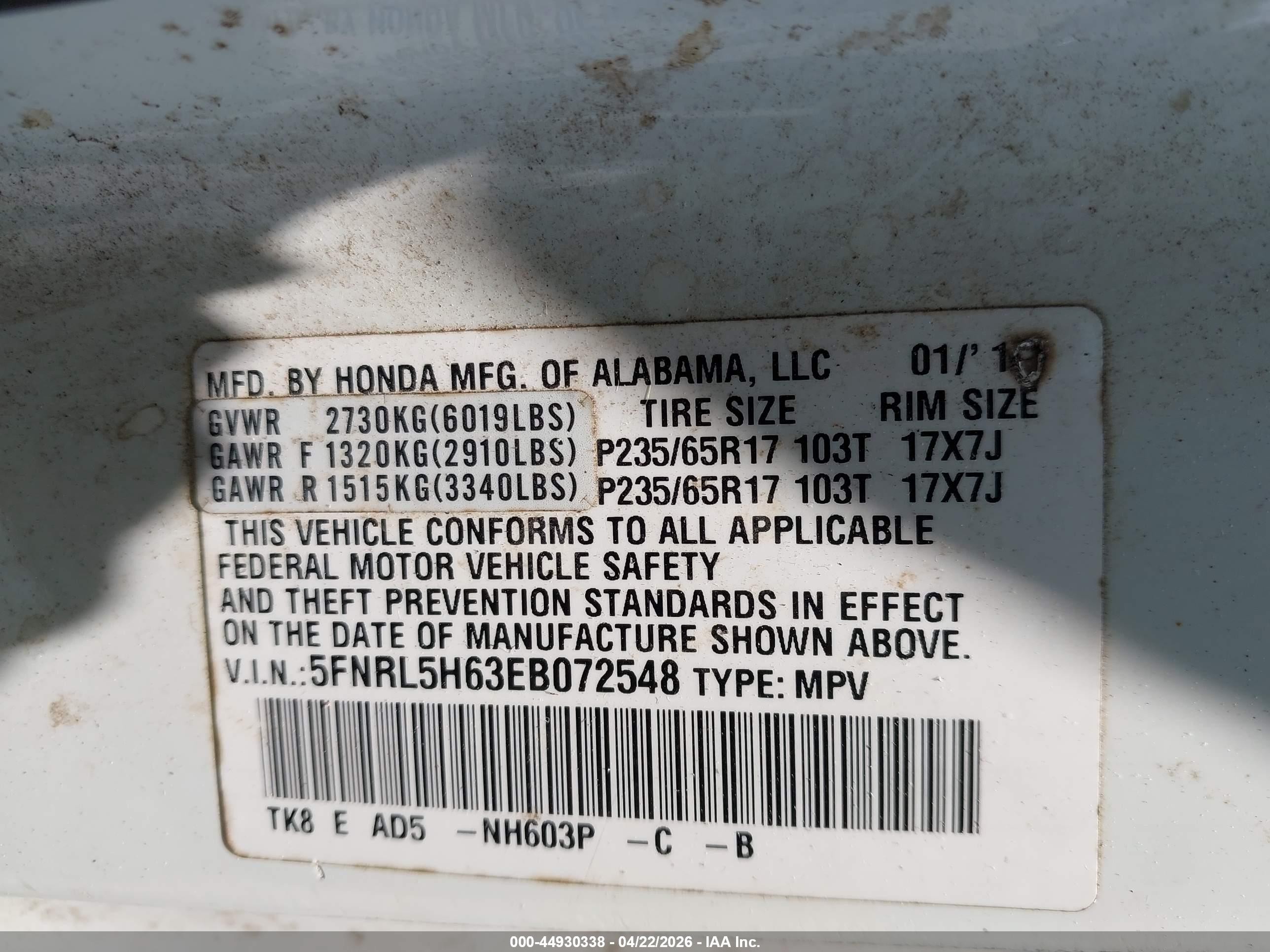 2014 Honda Odyssey Ex-l White vin: 5FNRL5H63EB072548