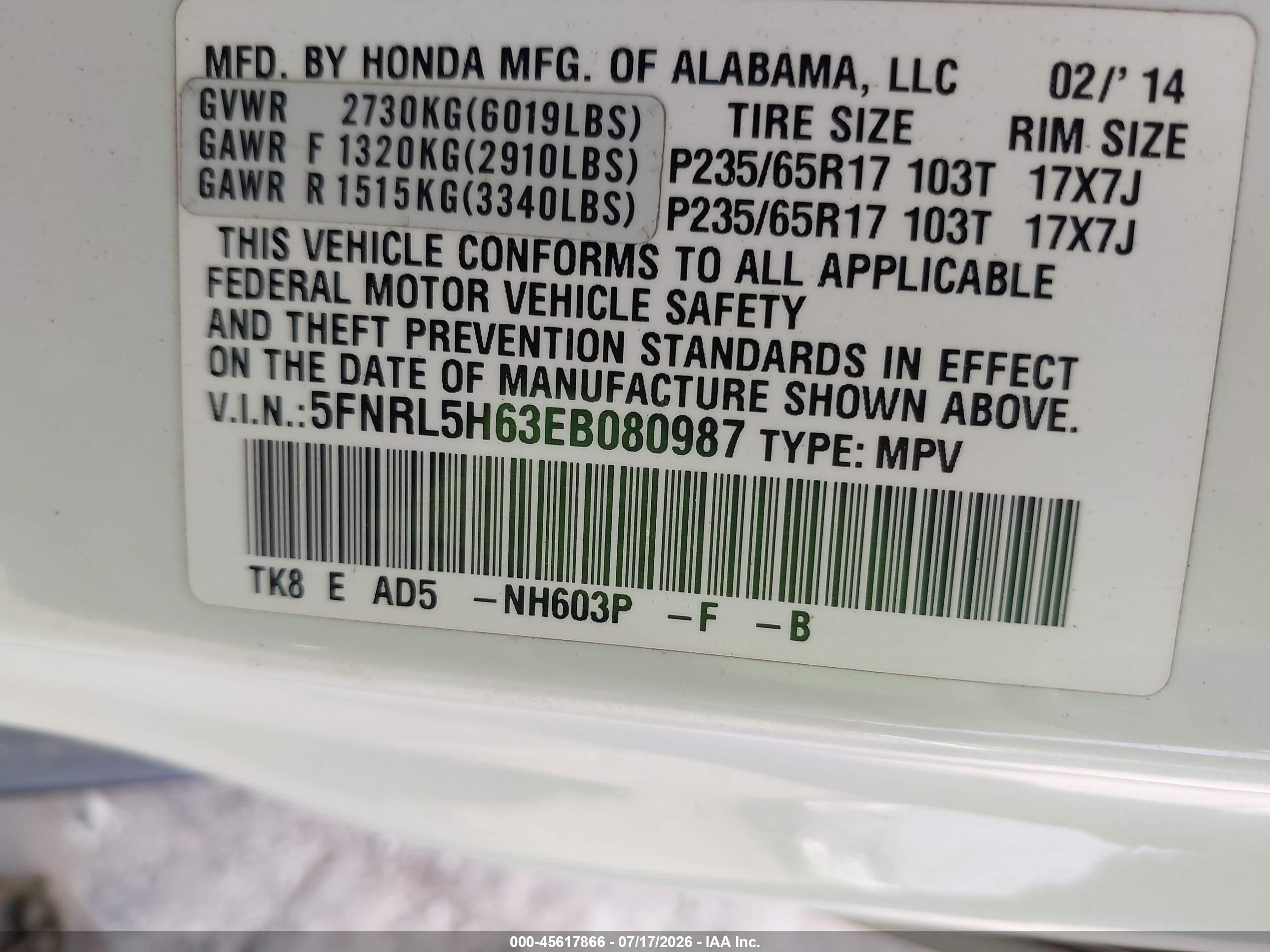 2014 Honda Odyssey Ex-l White vin: 5FNRL5H63EB080987