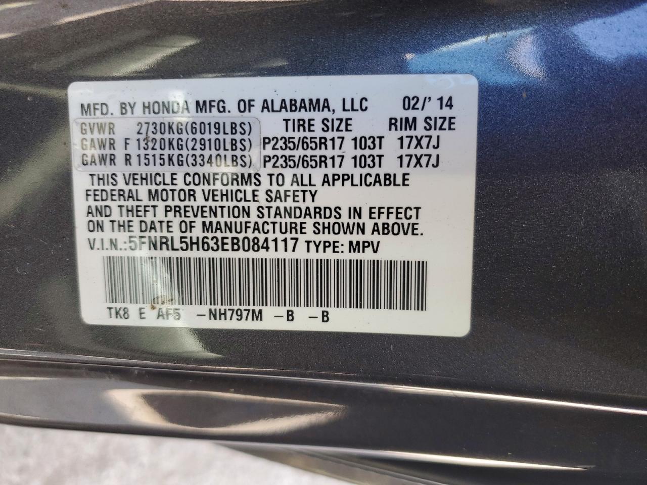 2014 Honda Odyssey Exl Gray vin: 5FNRL5H63EB084117