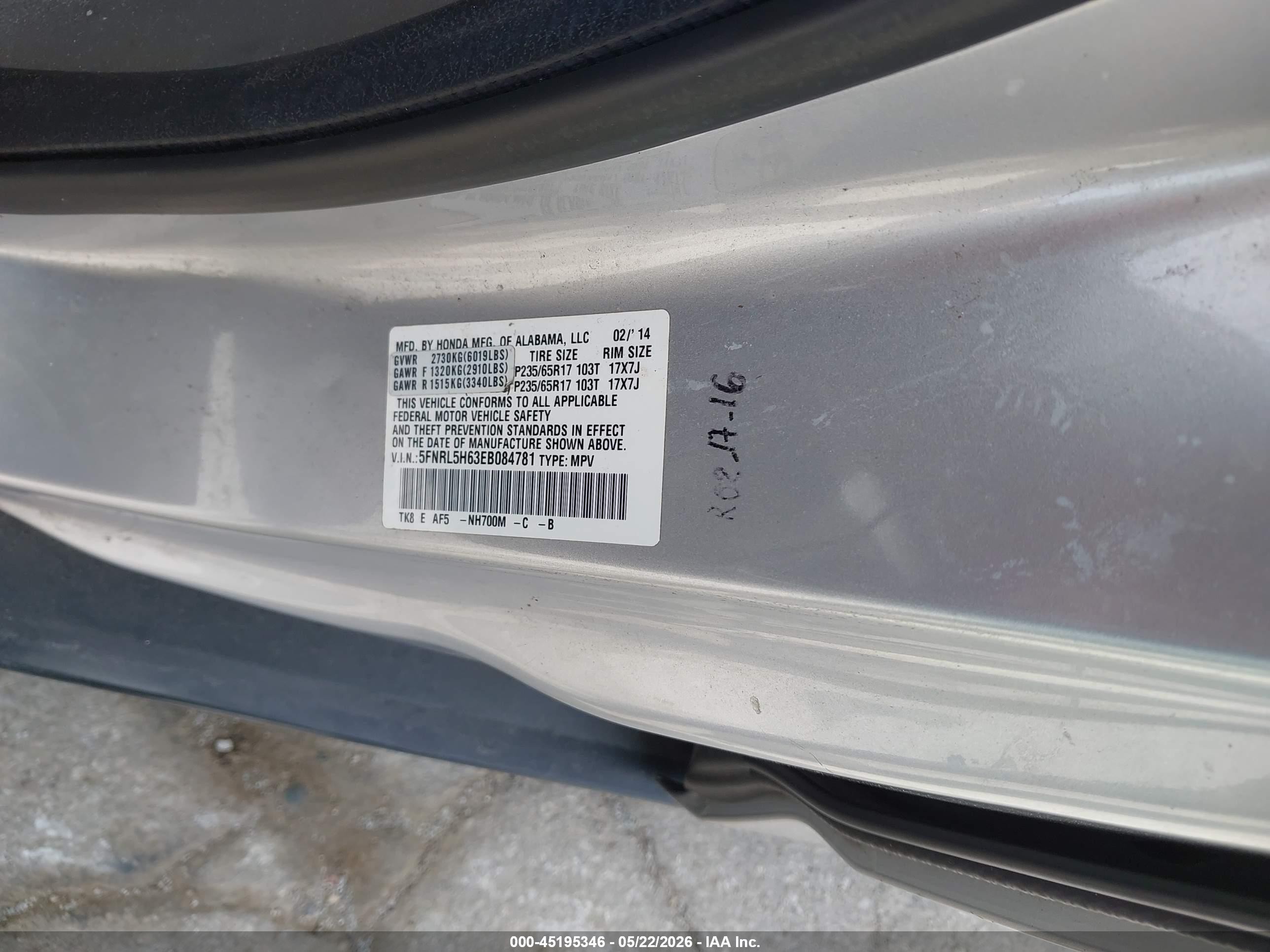 2014 Honda Odyssey Ex-l Silver vin: 5FNRL5H63EB084781