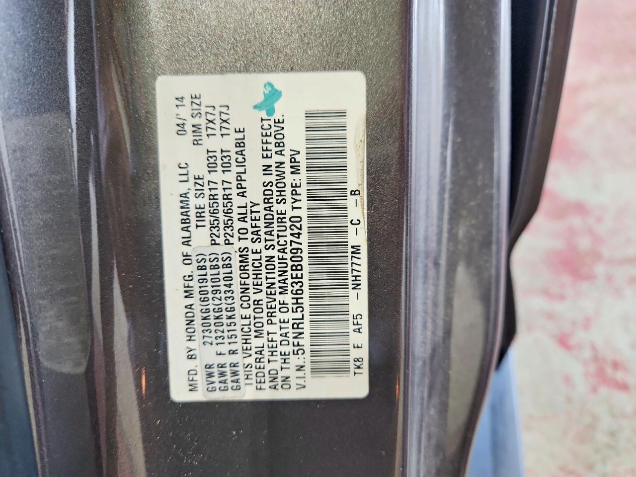 2014 Honda Odyssey Exl Gray vin: 5FNRL5H63EB097420