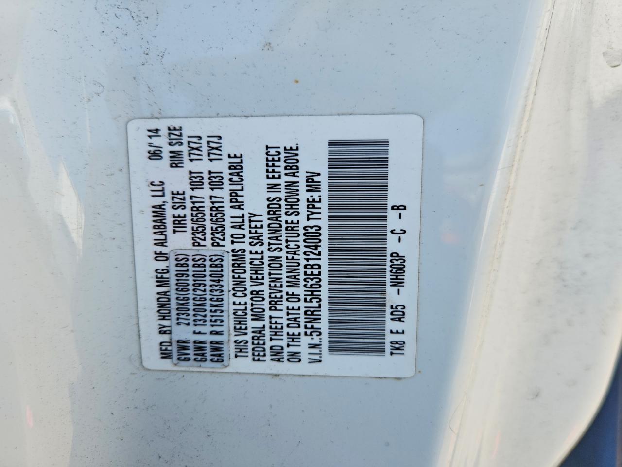 2014 Honda Odyssey Exl White vin: 5FNRL5H63EB124003