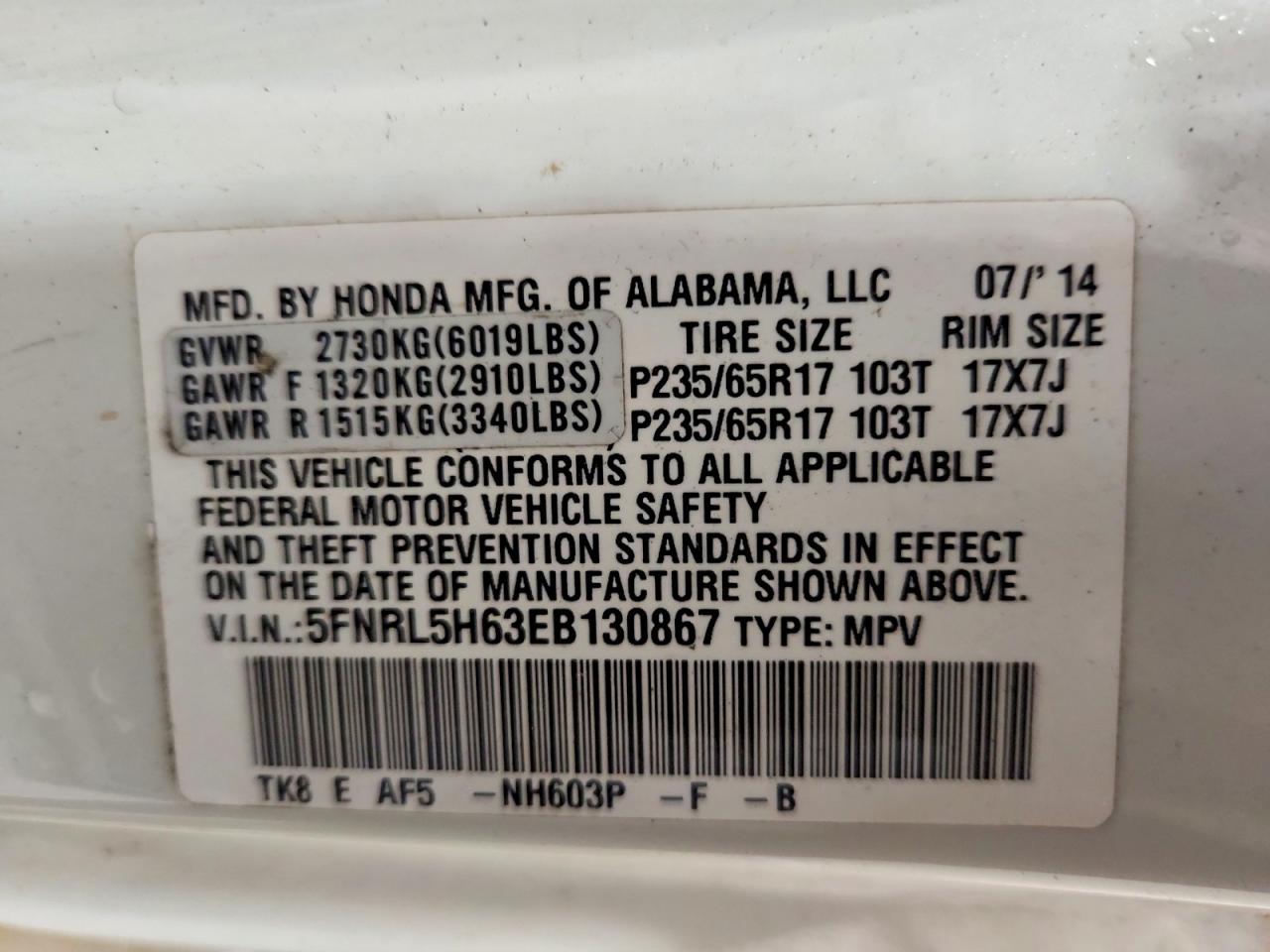 2014 Honda Odyssey Exl White vin: 5FNRL5H63EB130867