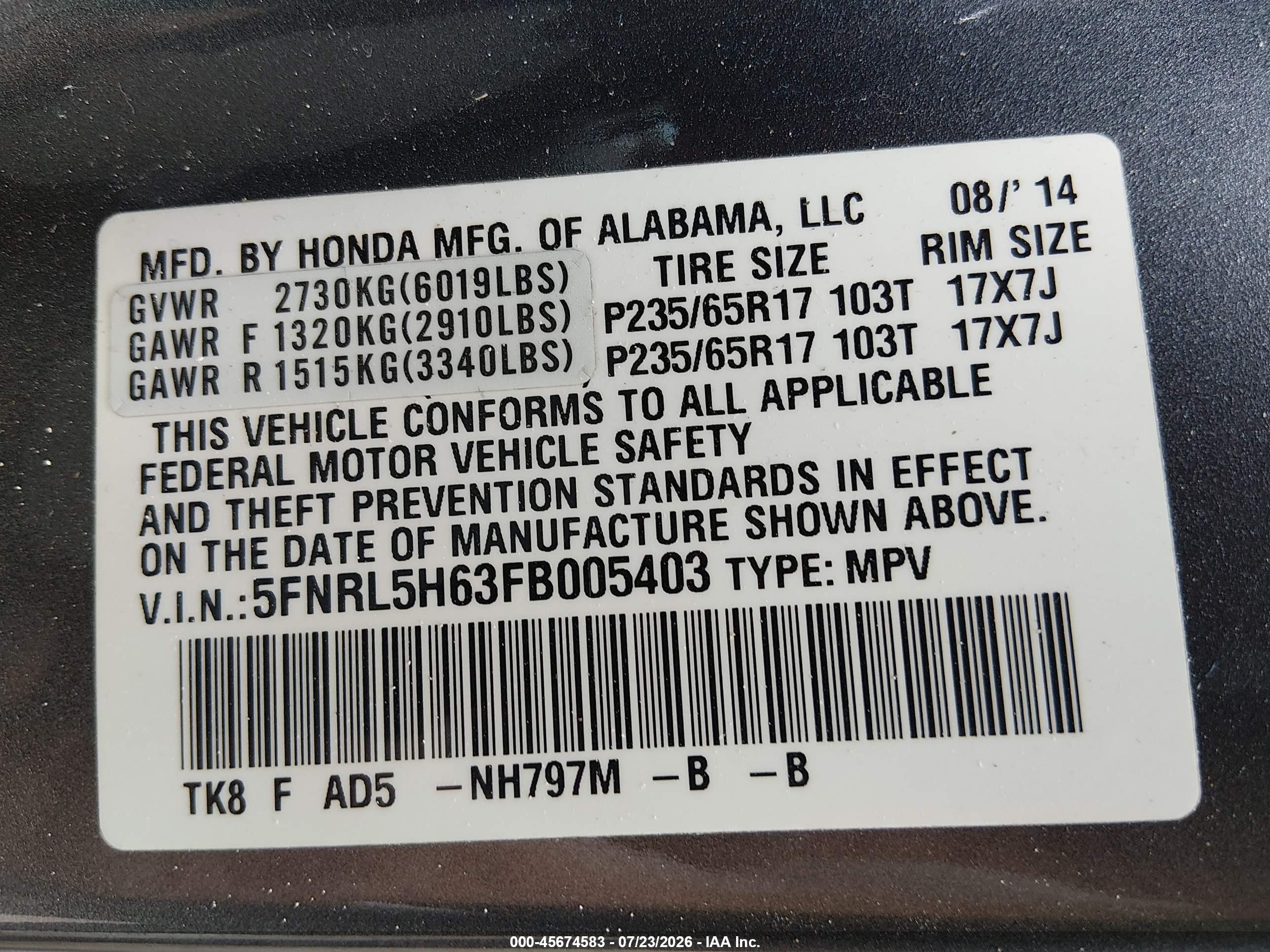 2015 Honda Odyssey Ex-l Gray vin: 5FNRL5H63FB005403