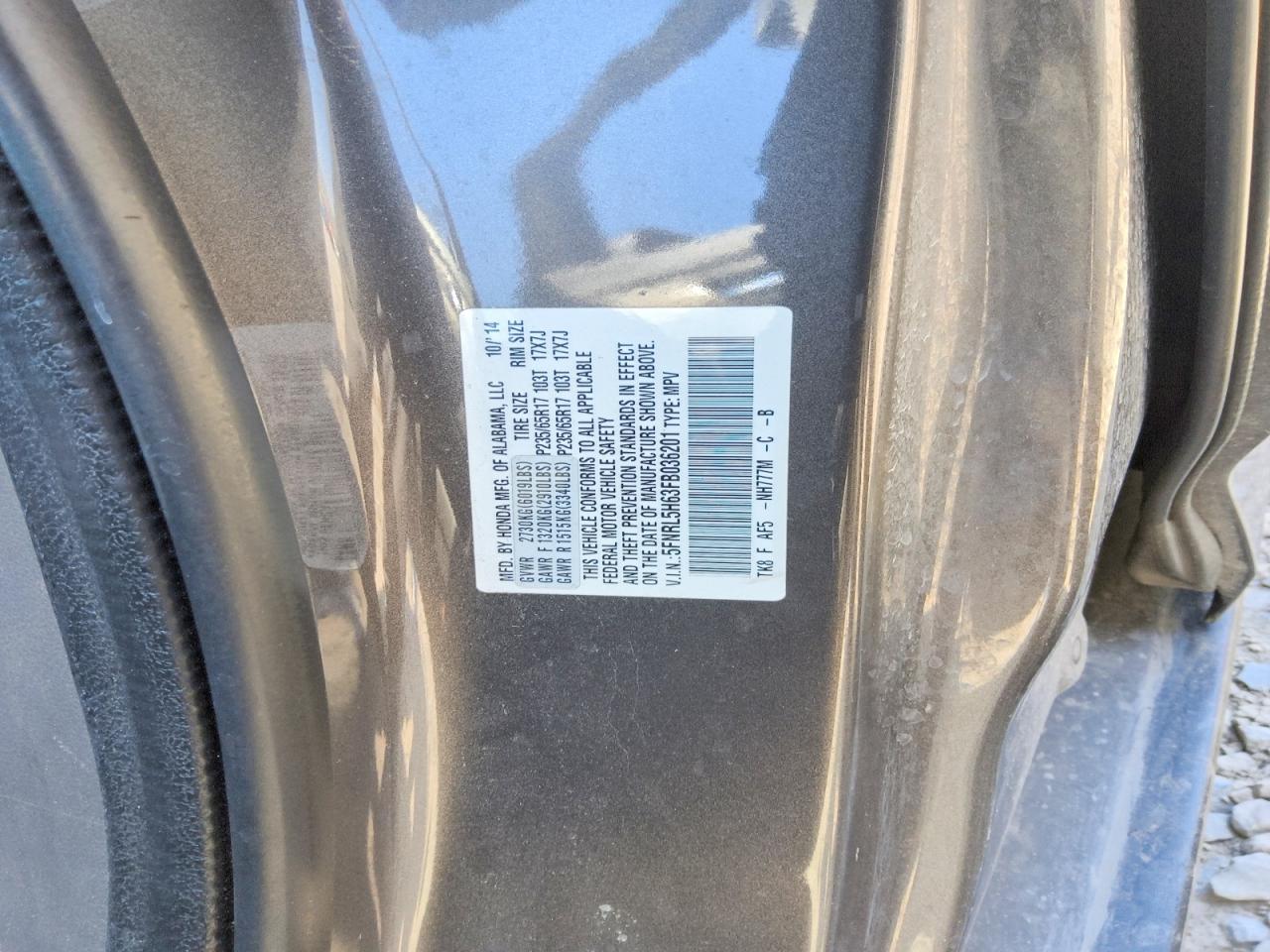 2015 Honda Odyssey Exl Charcoal vin: 5FNRL5H63FB036201