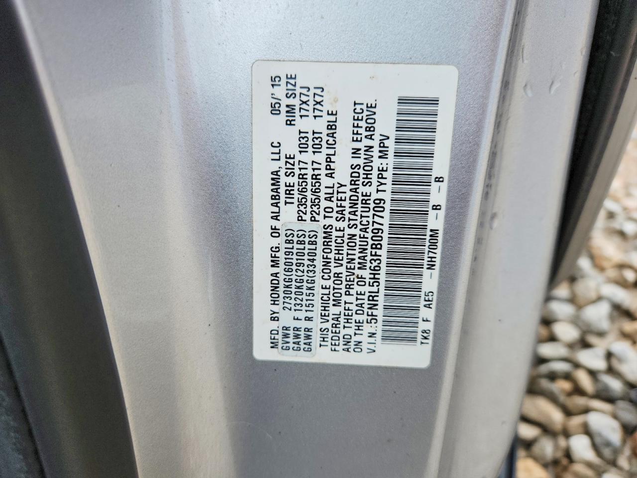 2015 Honda Odyssey Exl Silver vin: 5FNRL5H63FB097709