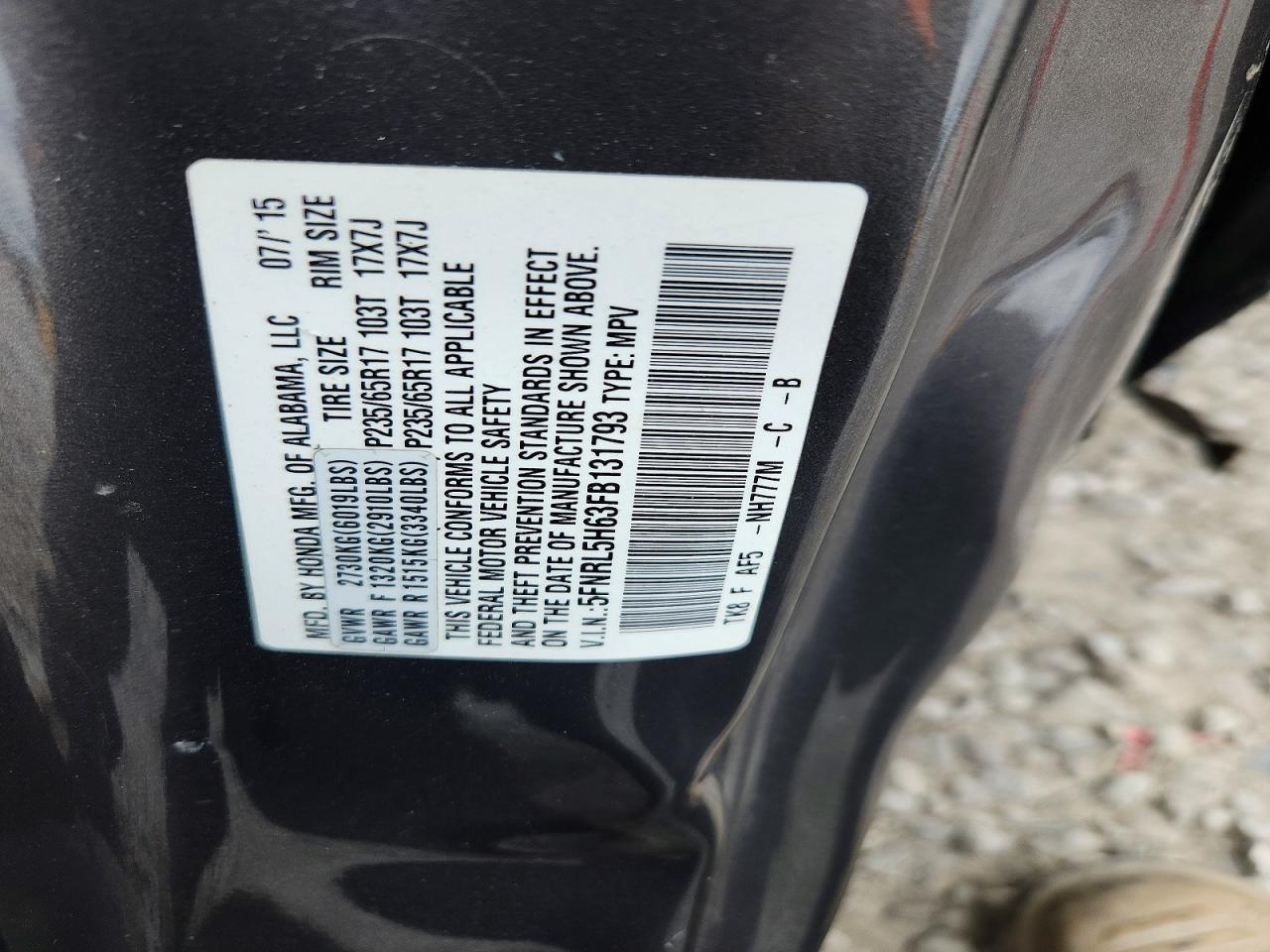 2015 Honda Odyssey Exl Gray vin: 5FNRL5H63FB131793