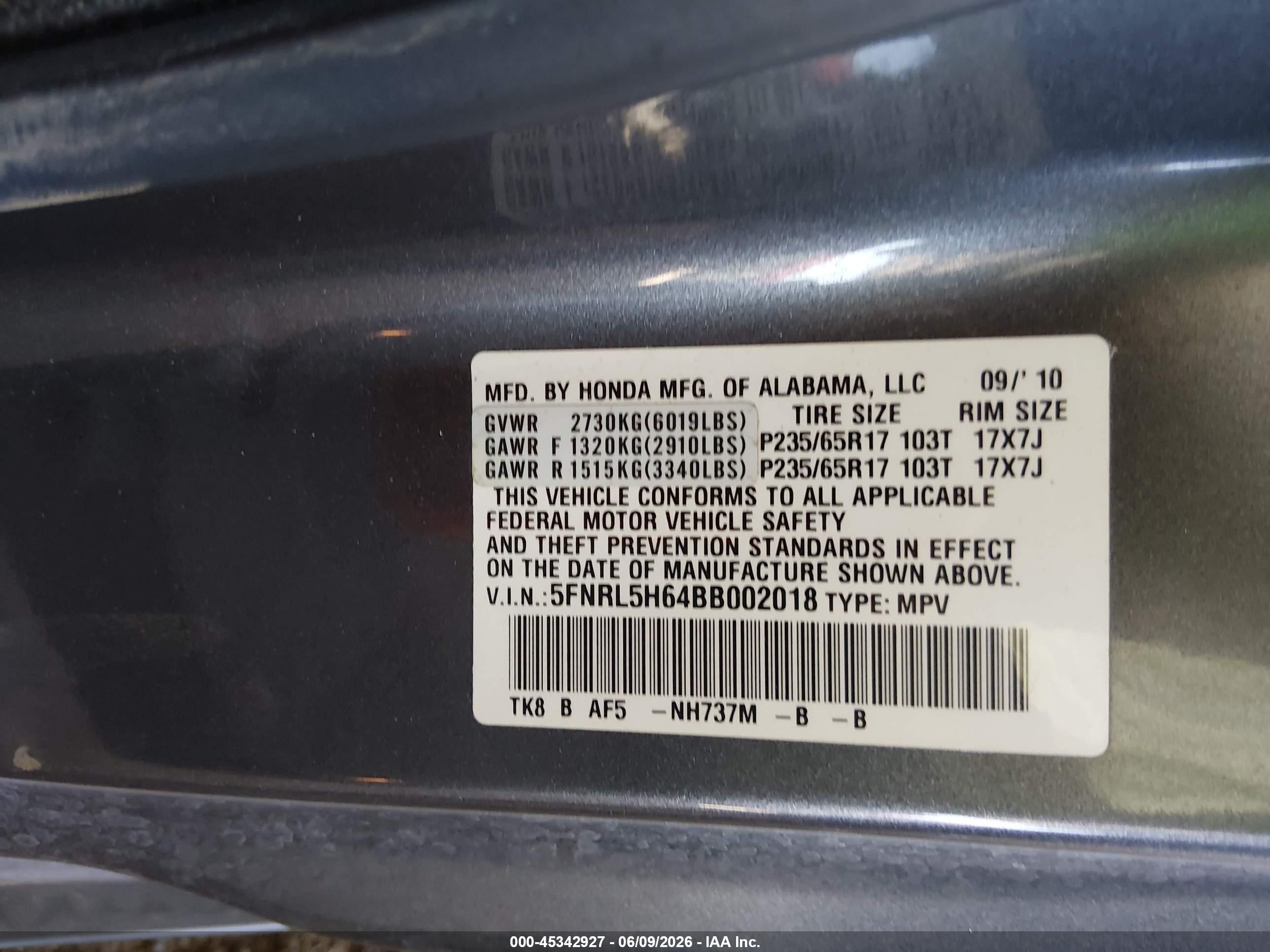 2011 Honda Odyssey Ex-l Gray vin: 5FNRL5H64BB002018
