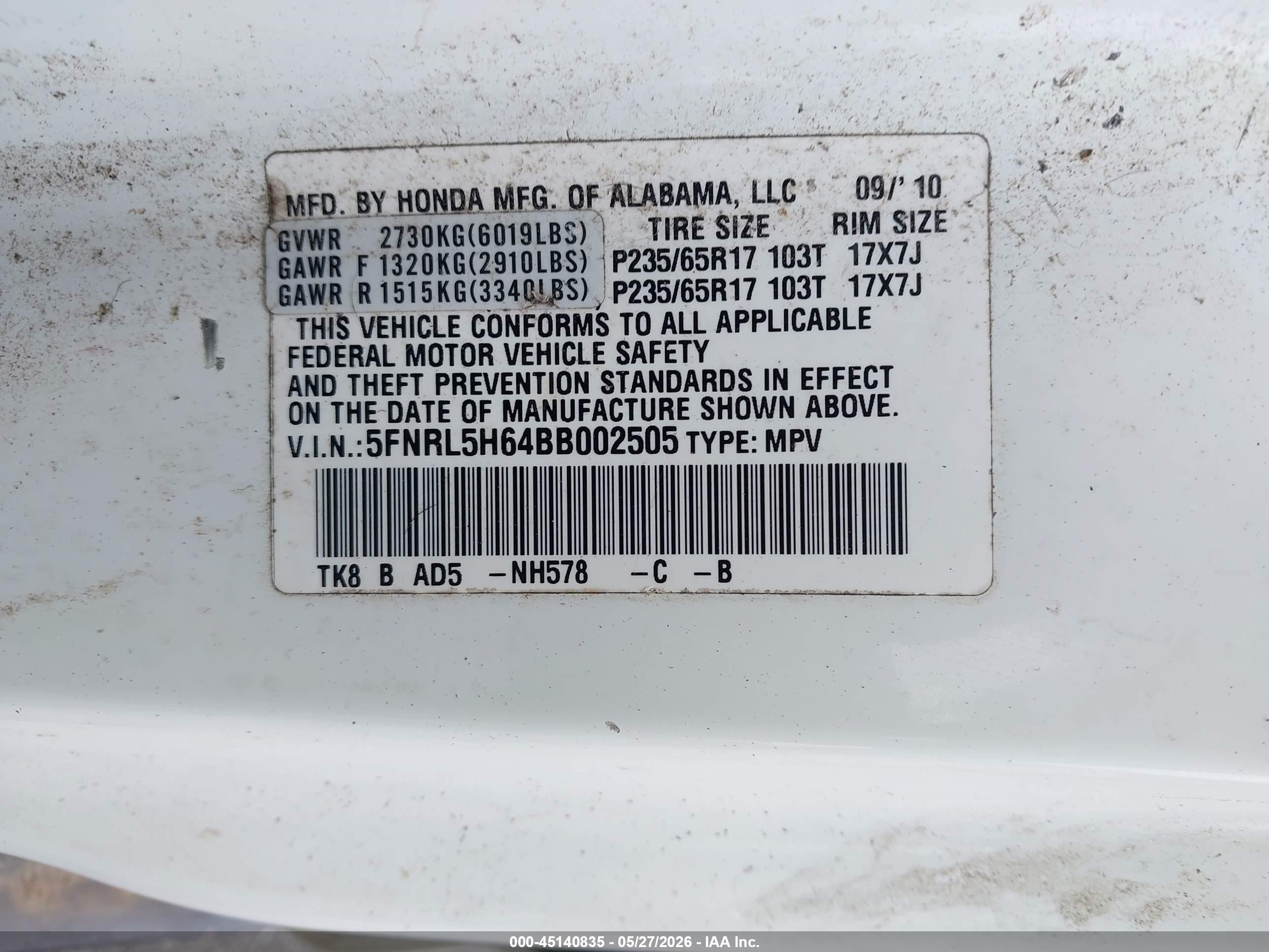 2011 Honda Odyssey Ex-l White vin: 5FNRL5H64BB002505