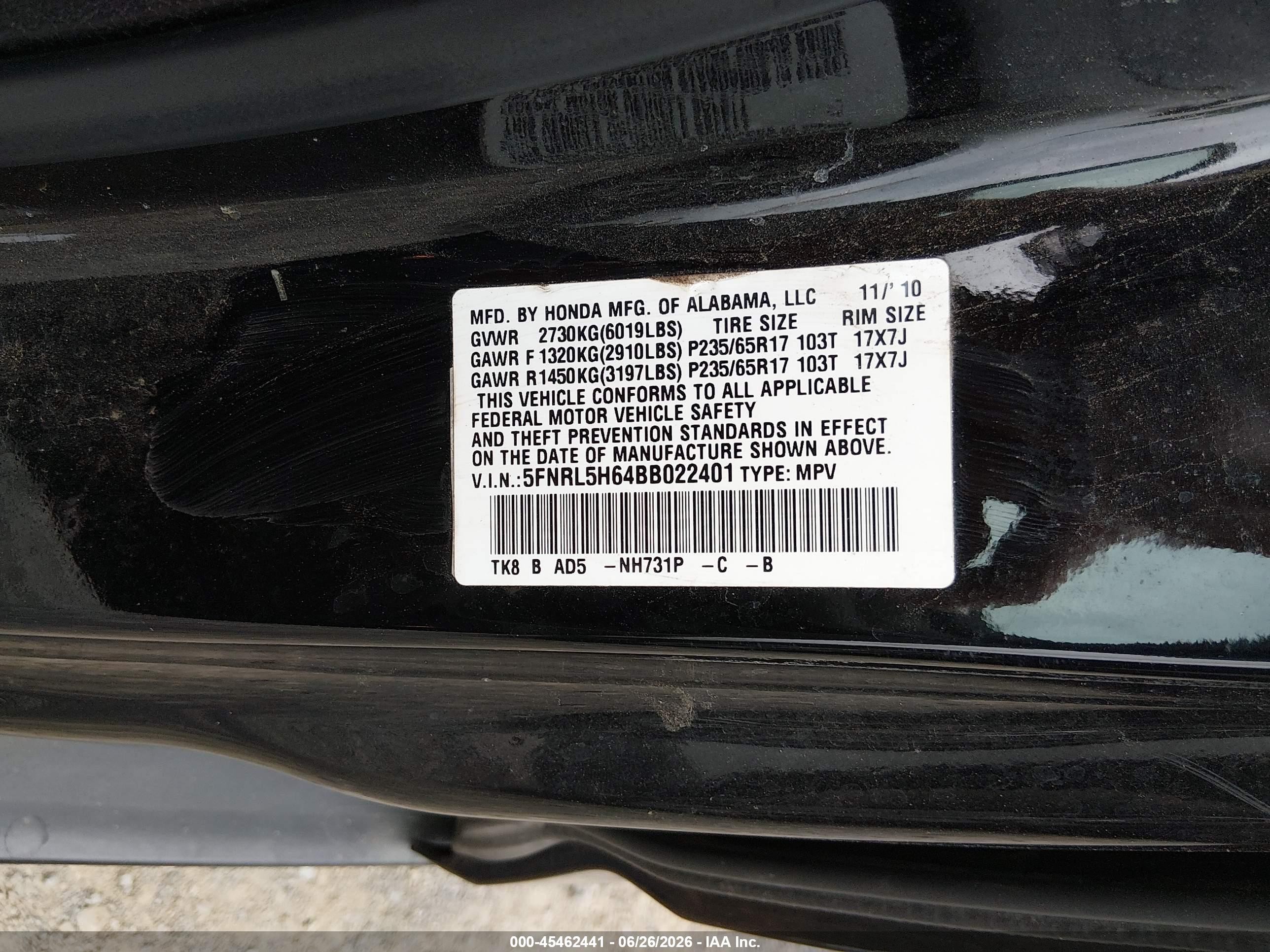 2011 Honda Odyssey Ex-l Black vin: 5FNRL5H64BB022401