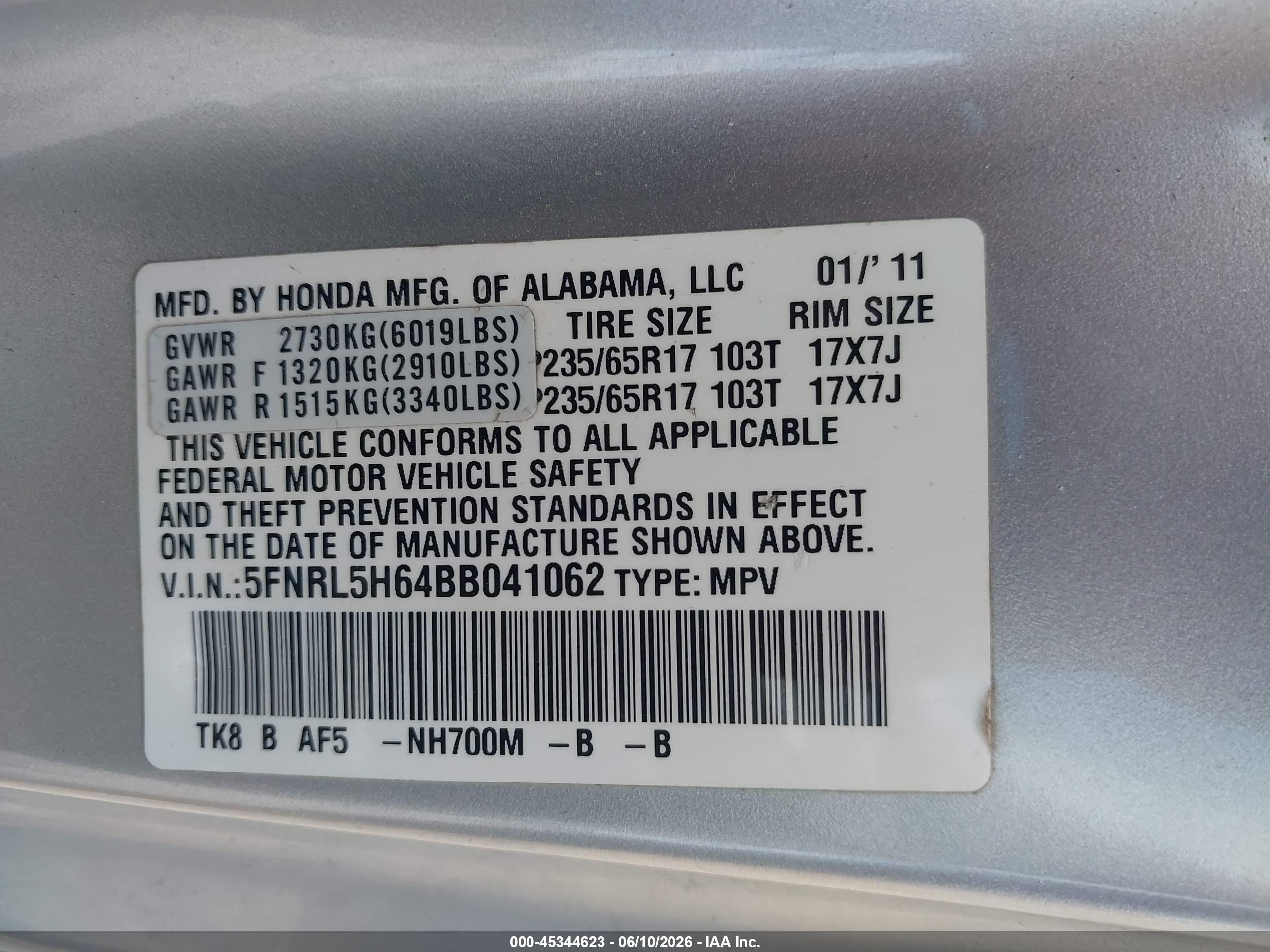 2011 Honda Odyssey Ex-l Silver vin: 5FNRL5H64BB041062