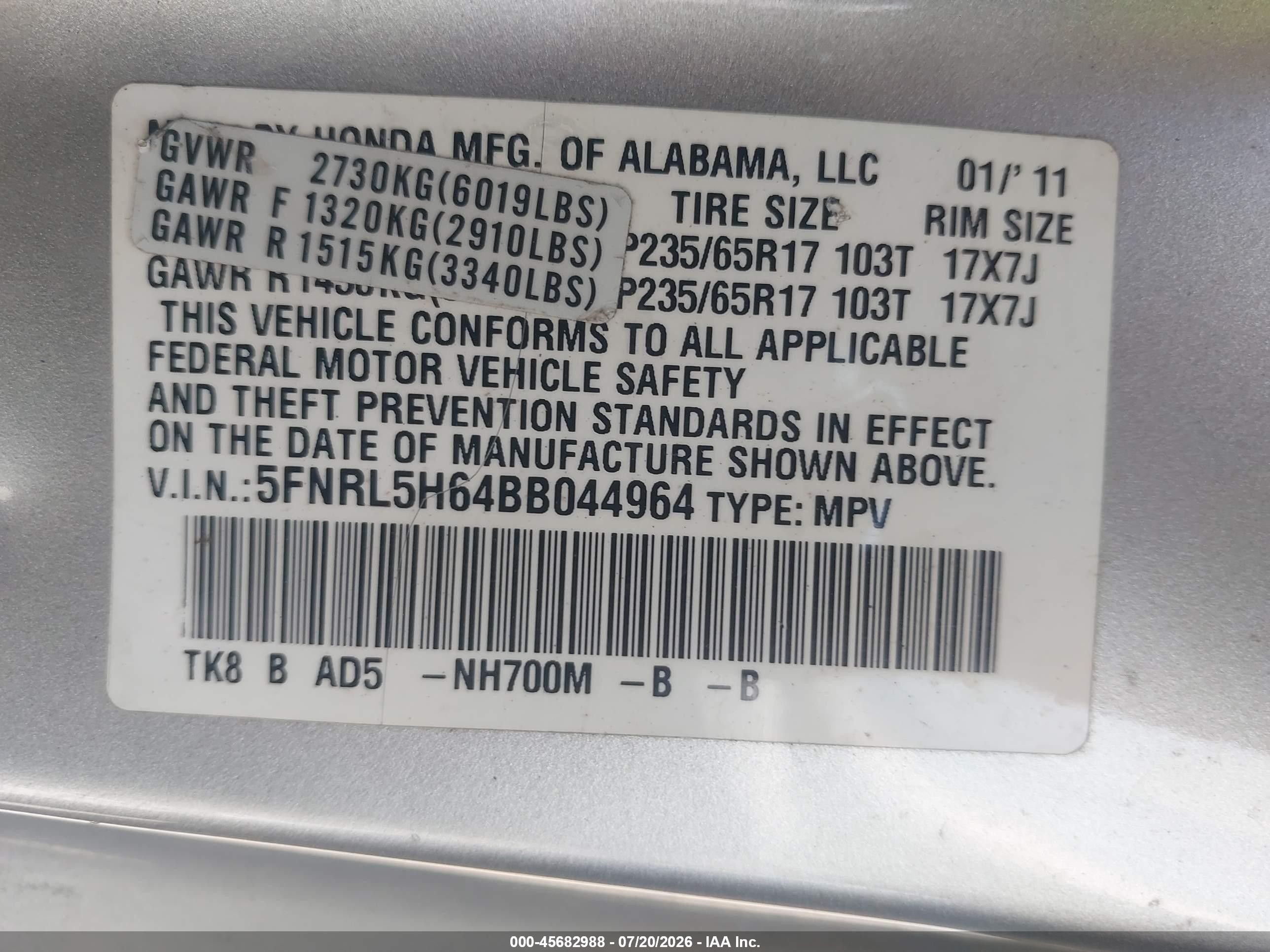 2011 Honda Odyssey Ex-l Silver vin: 5FNRL5H64BB044964