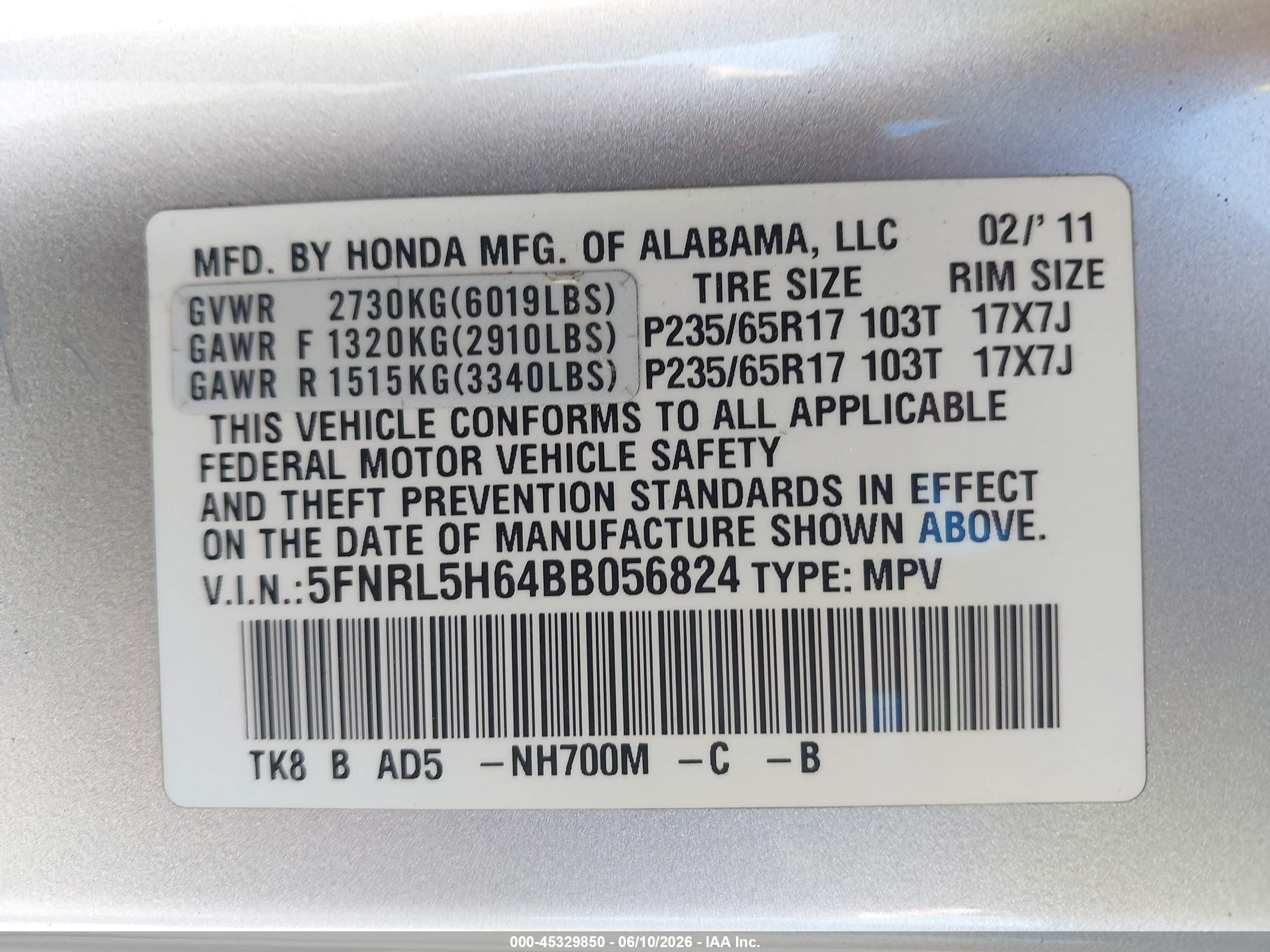 2011 Honda Odyssey Ex-l Silver vin: 5FNRL5H64BB056824