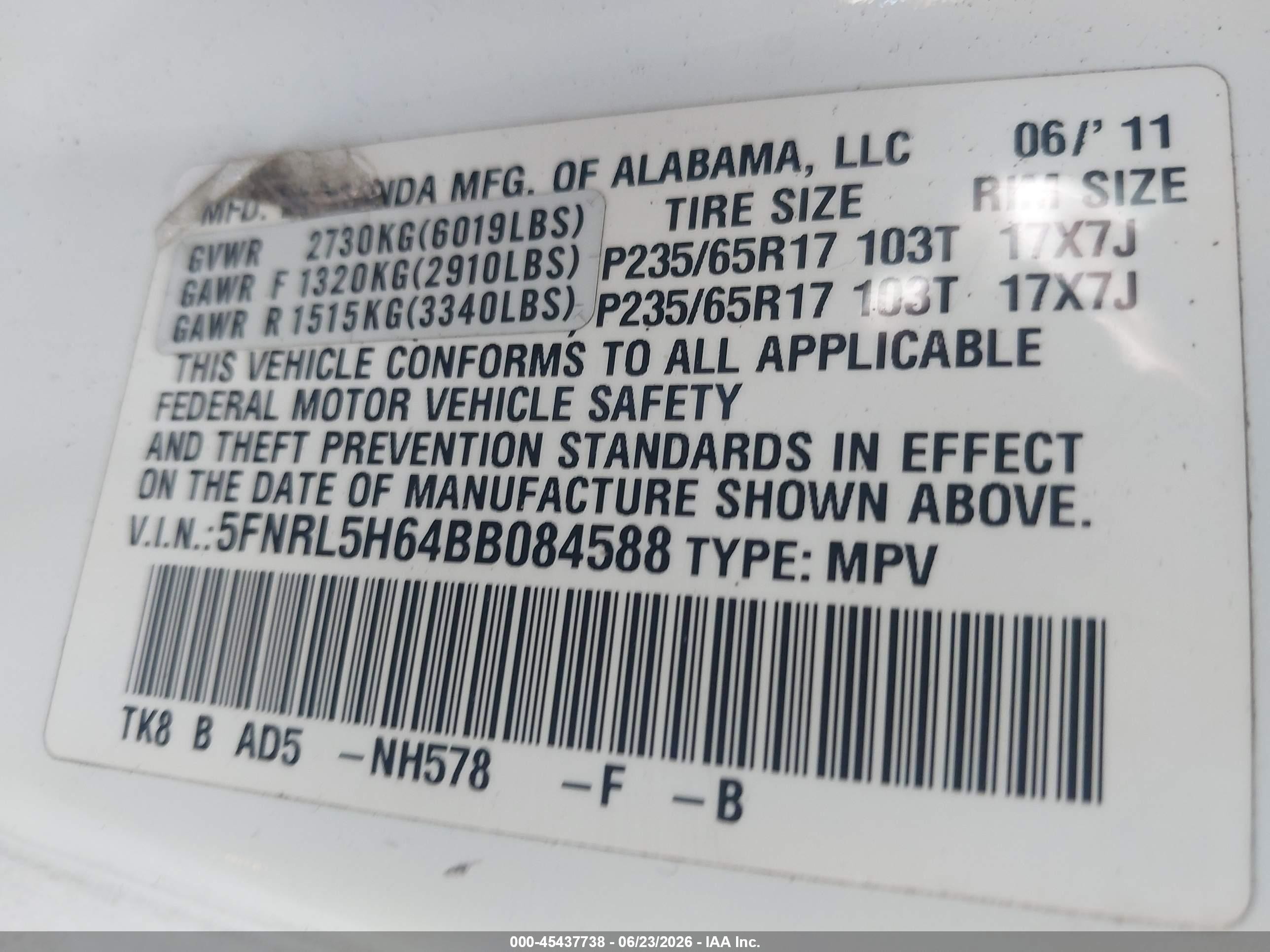 2011 Honda Odyssey Ex-l White vin: 5FNRL5H64BB084588