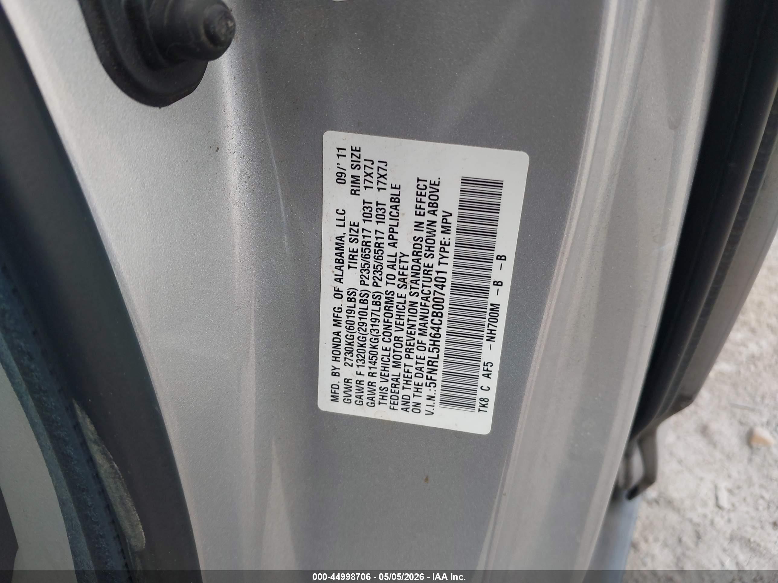 2012 Honda Odyssey Ex-l Silver vin: 5FNRL5H64CB007401