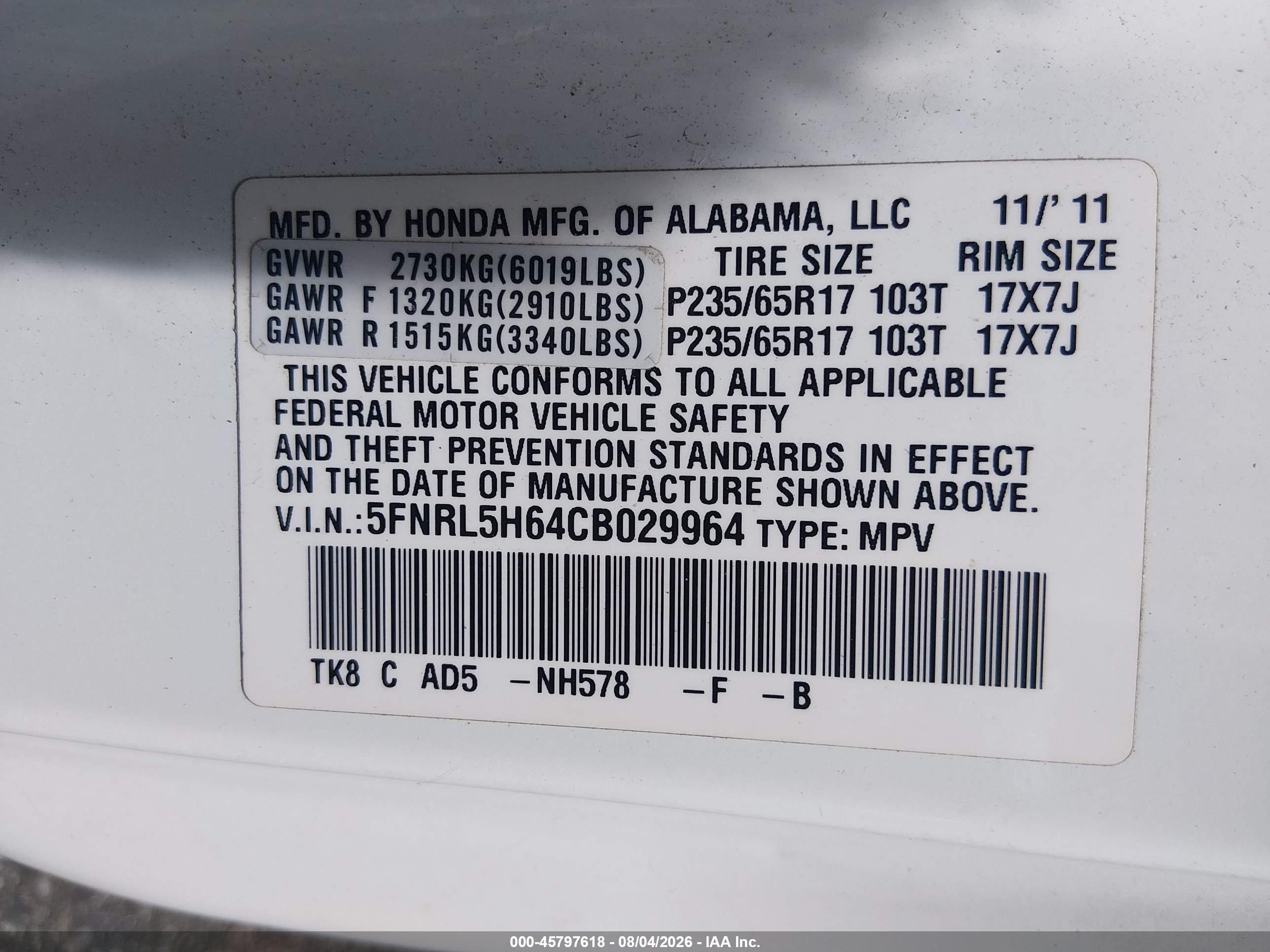 2012 Honda Odyssey Ex-l White vin: 5FNRL5H64CB029964