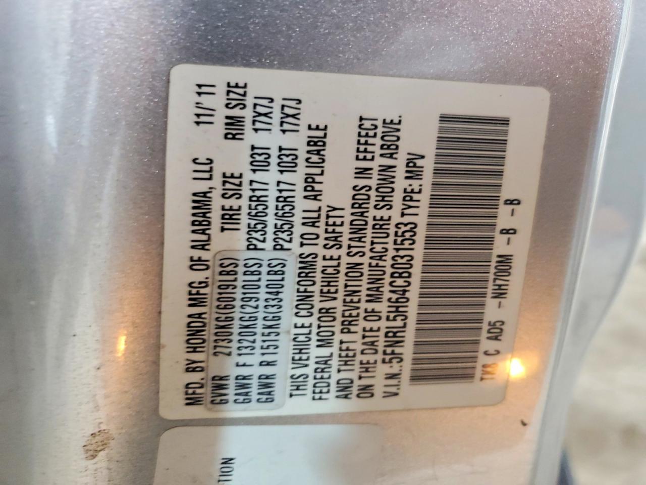 2012 Honda Odyssey Exl Silver vin: 5FNRL5H64CB031553