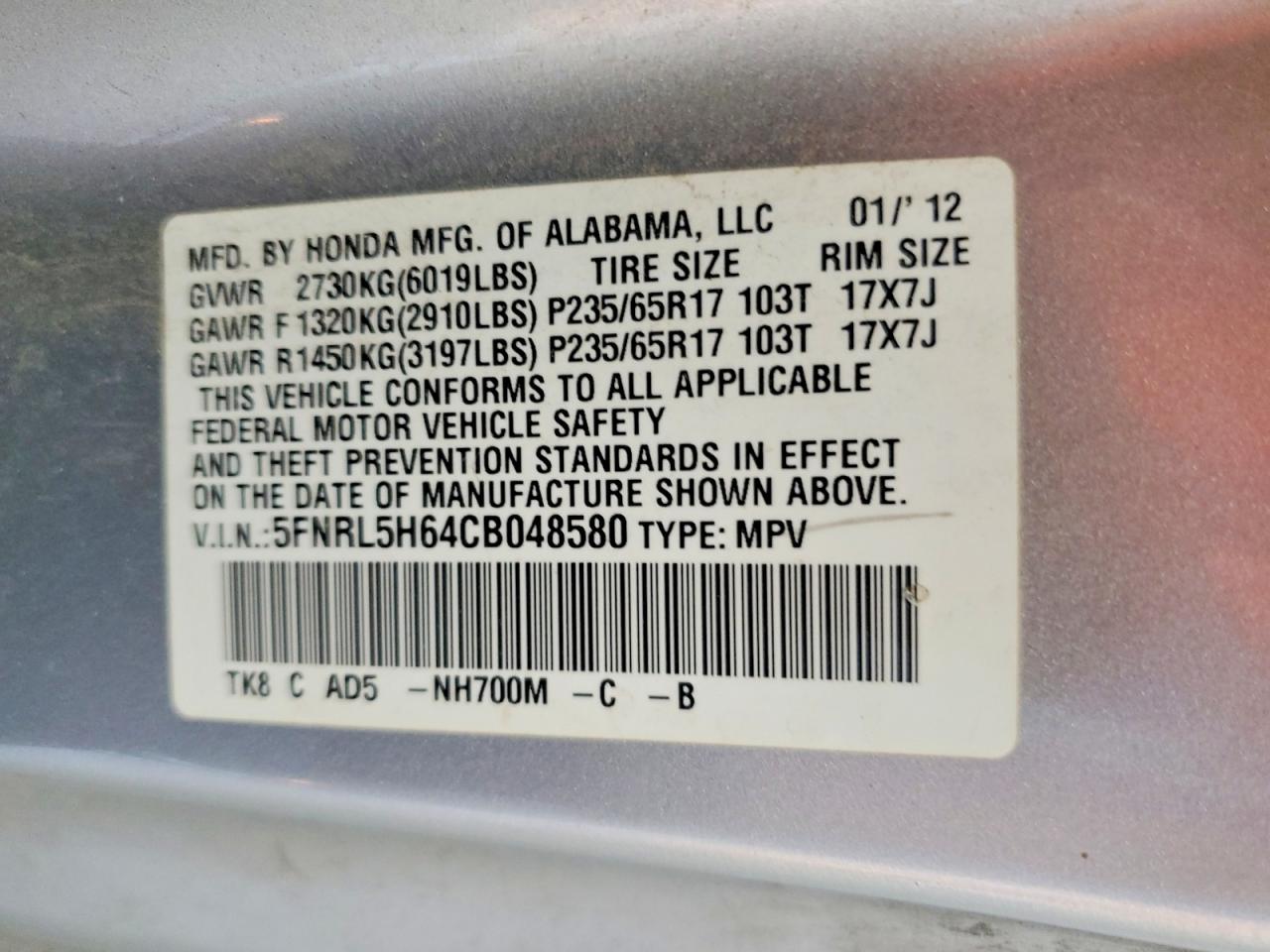 2012 Honda Odyssey Exl Silver vin: 5FNRL5H64CB048580
