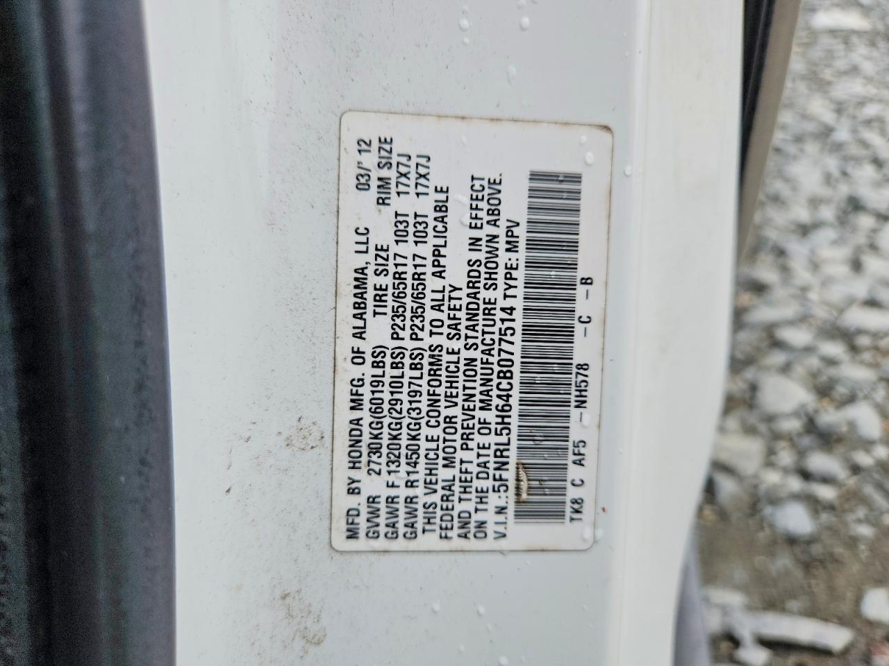2012 Honda Odyssey Exl White vin: 5FNRL5H64CB077514