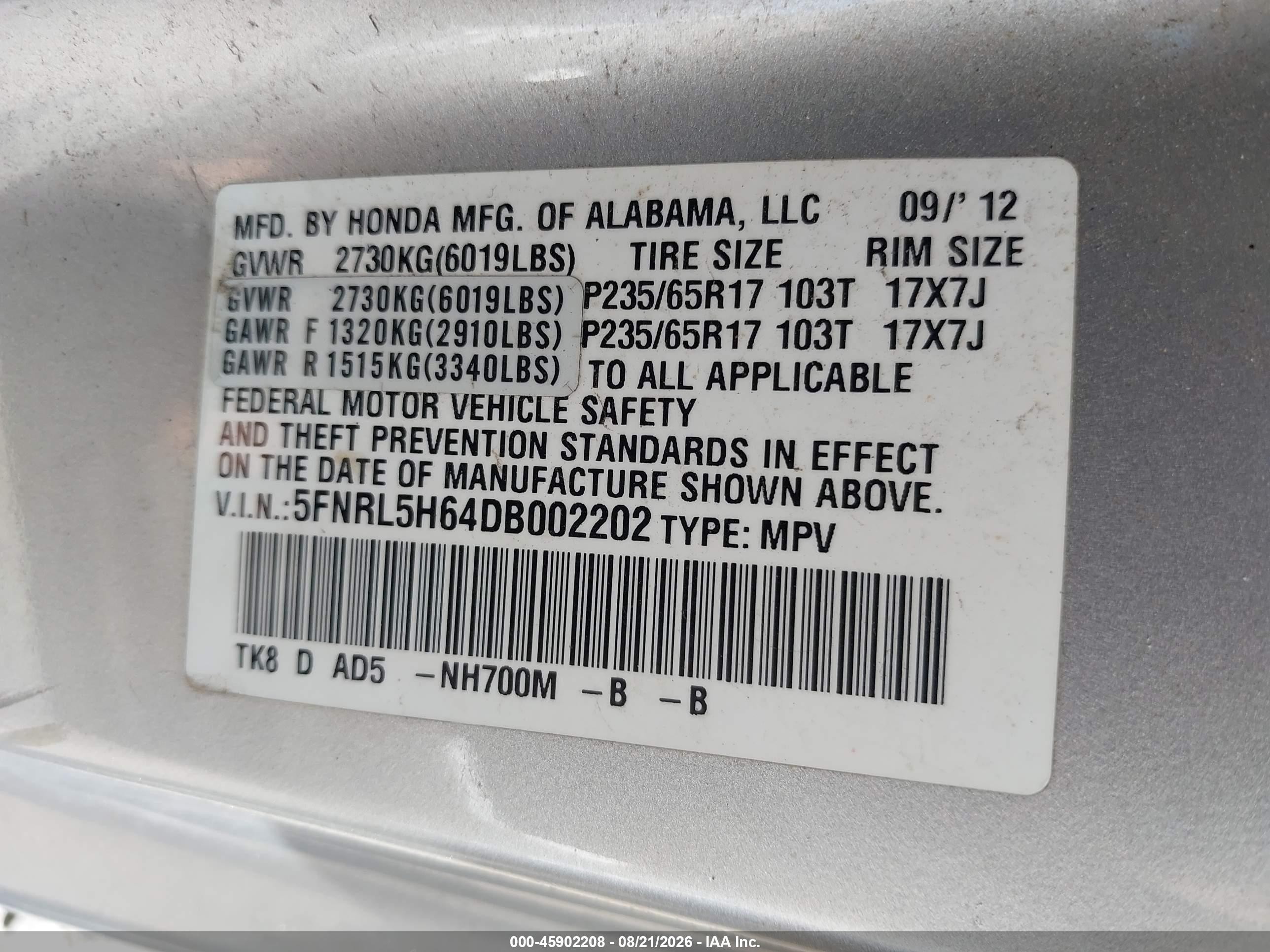 2013 Honda Odyssey Ex-l Silver vin: 5FNRL5H64DB002202