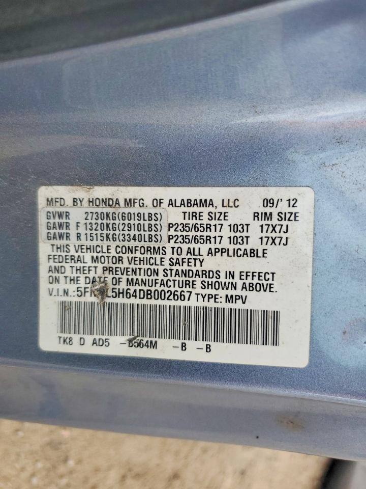 2013 Honda Odyssey Exl Blue vin: 5FNRL5H64DB002667
