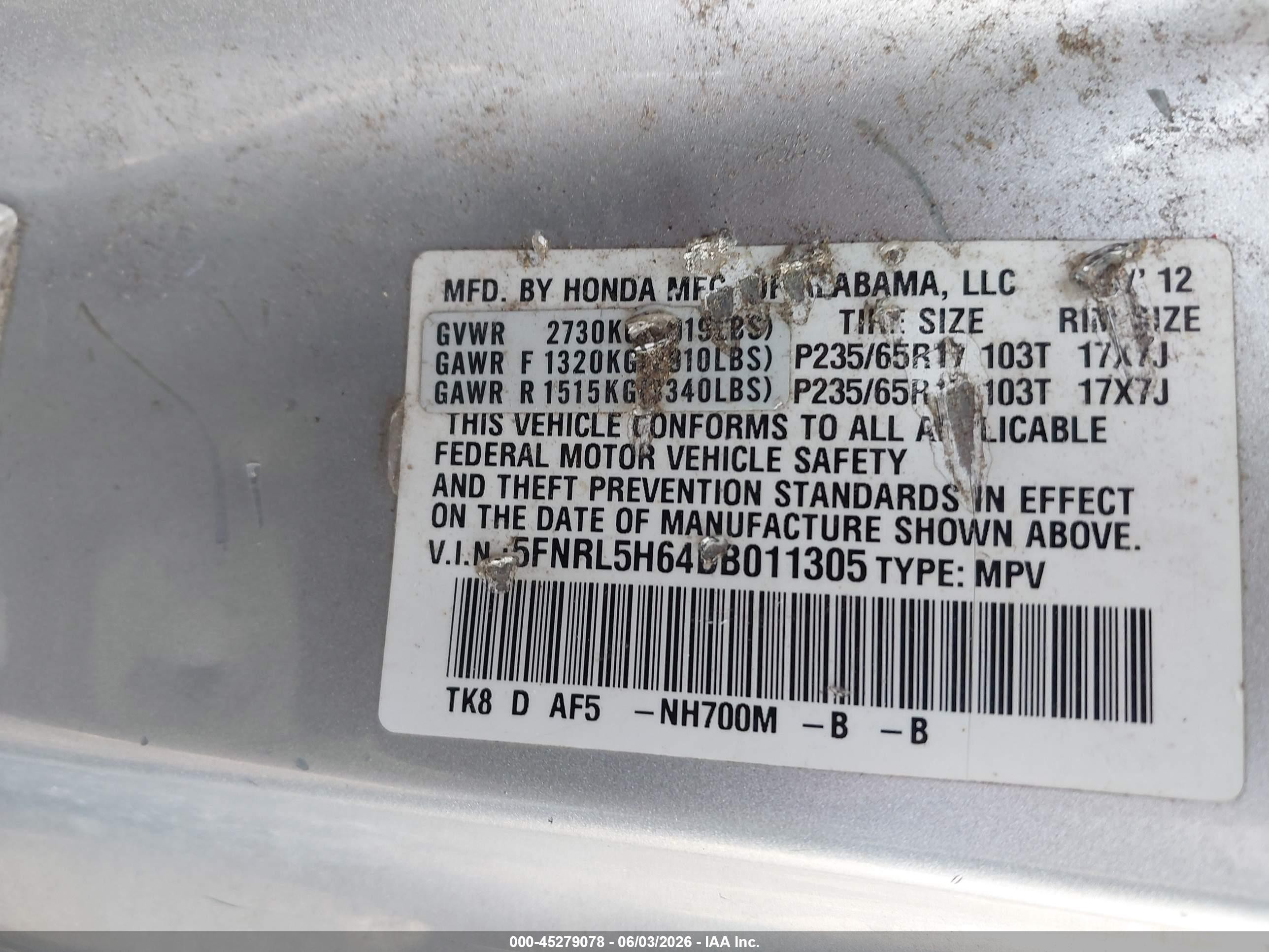 2013 Honda Odyssey Ex-l Silver vin: 5FNRL5H64DB011305