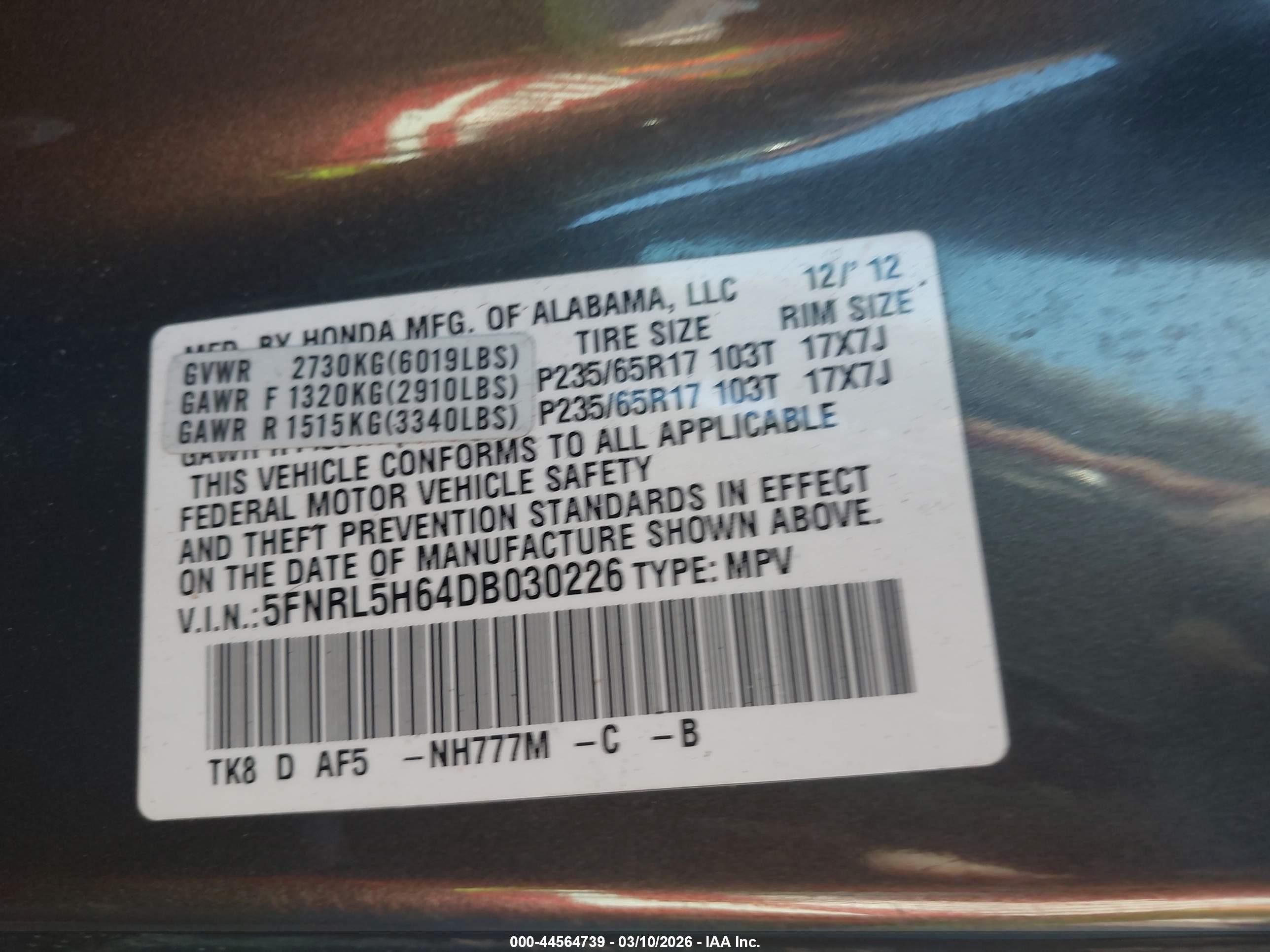 2013 Honda Odyssey Ex-l Gray vin: 5FNRL5H64DB030226