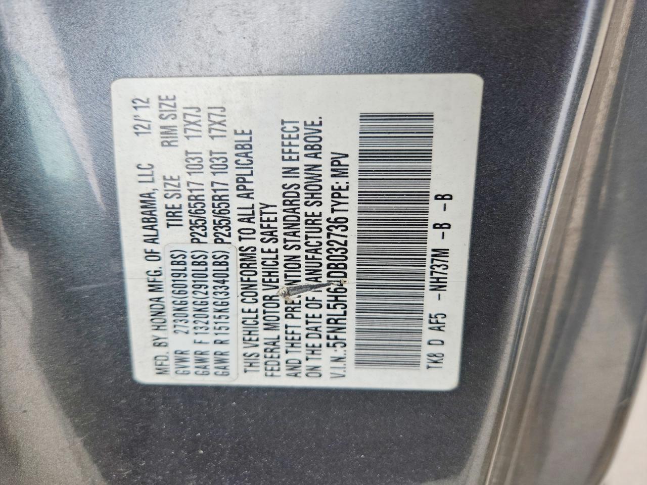 2013 Honda Odyssey Exl Gray vin: 5FNRL5H64DB032736