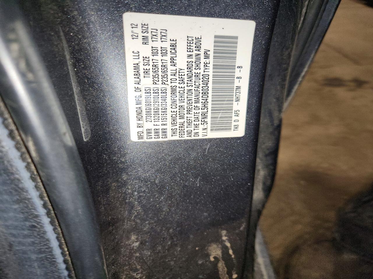 2013 Honda Odyssey Exl Gray vin: 5FNRL5H64DB034020