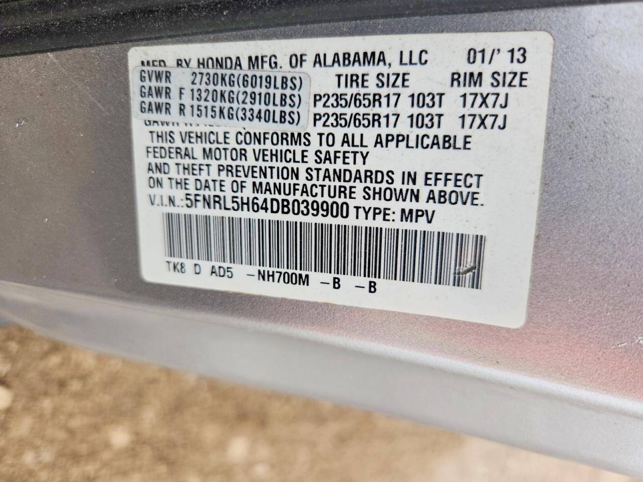 2013 Honda Odyssey Exl Silver vin: 5FNRL5H64DB039900