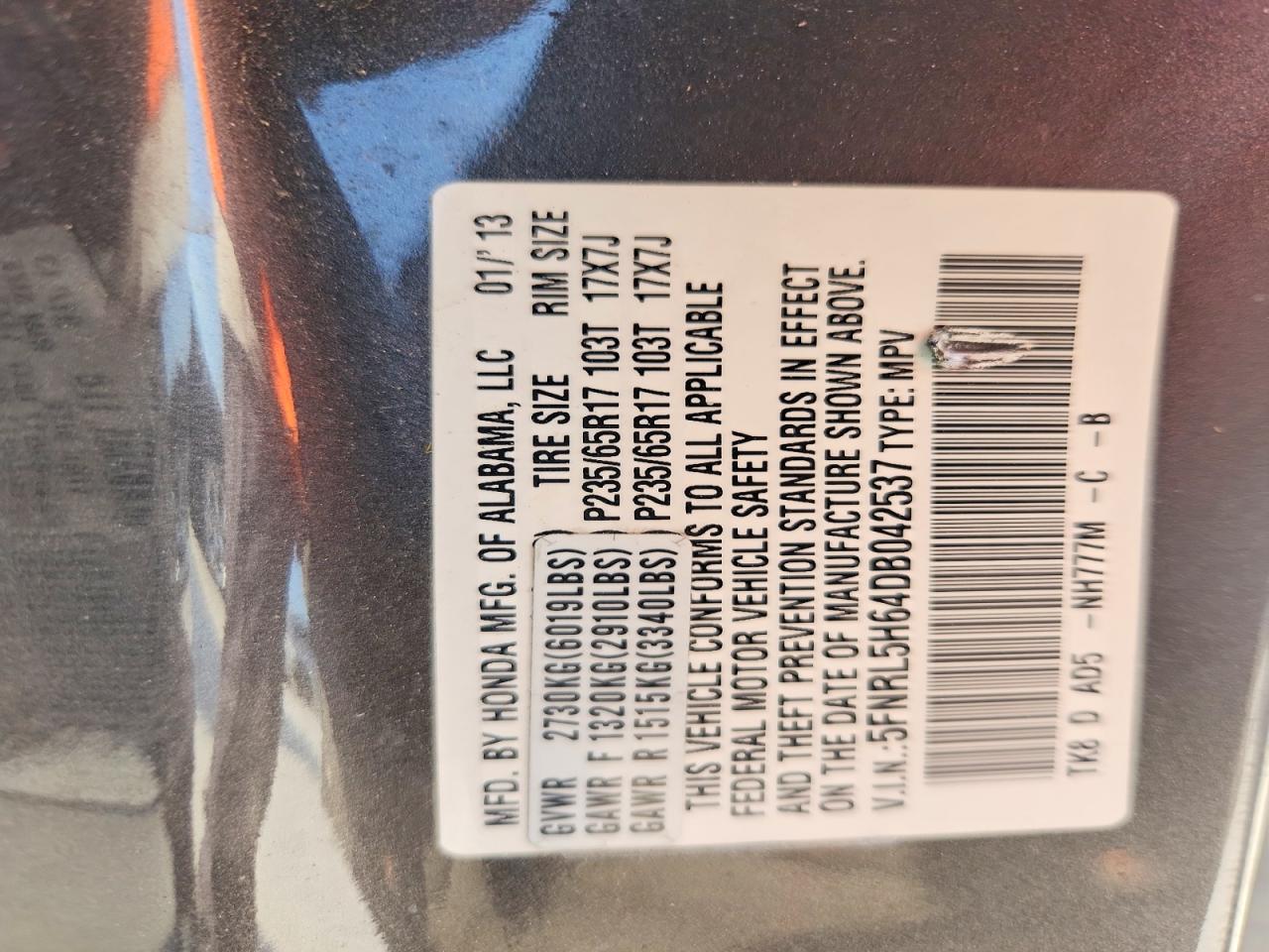 2013 Honda Odyssey Exl Gray vin: 5FNRL5H64DB042537