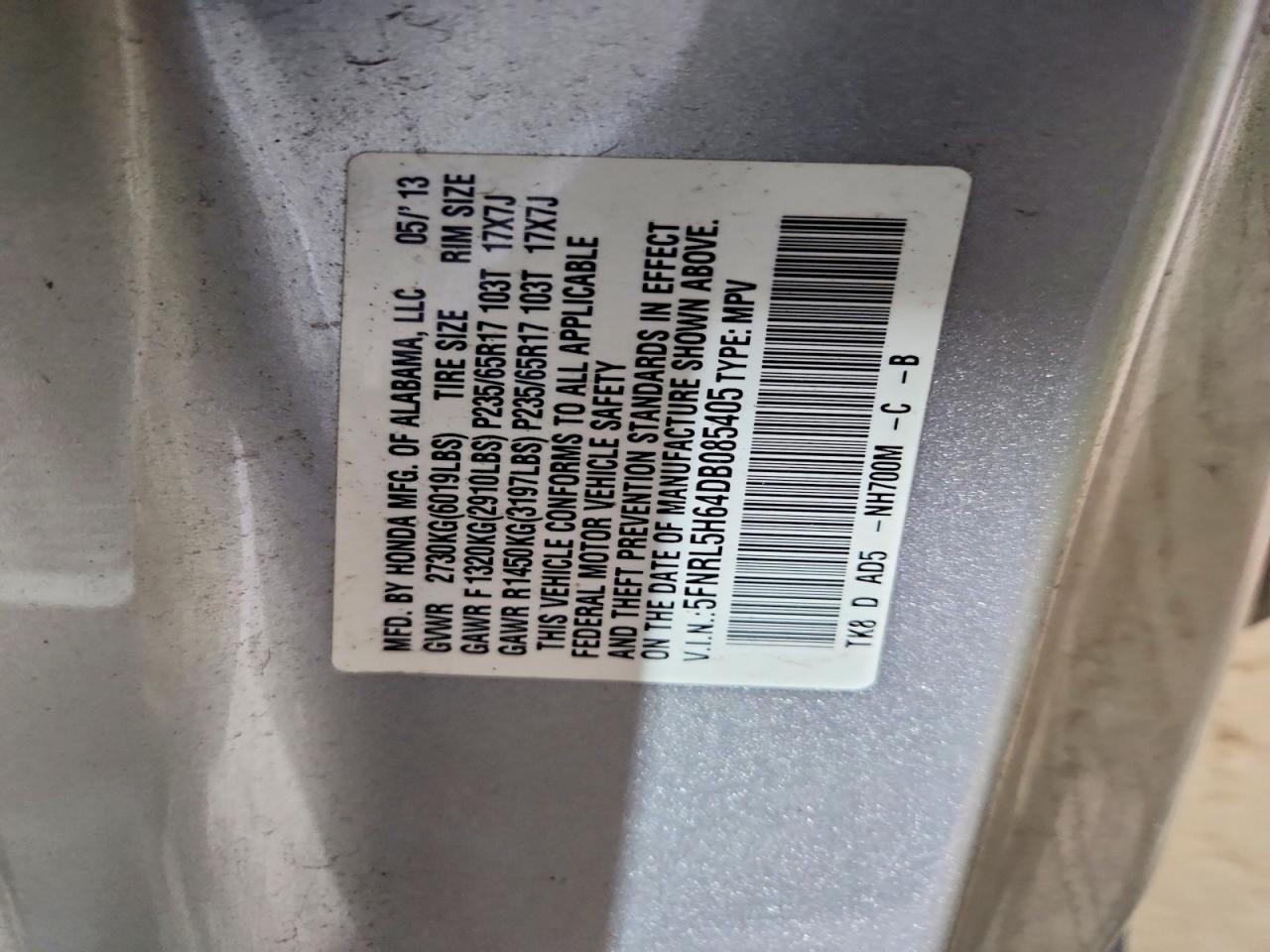 2013 Honda Odyssey Exl Silver vin: 5FNRL5H64DB085405
