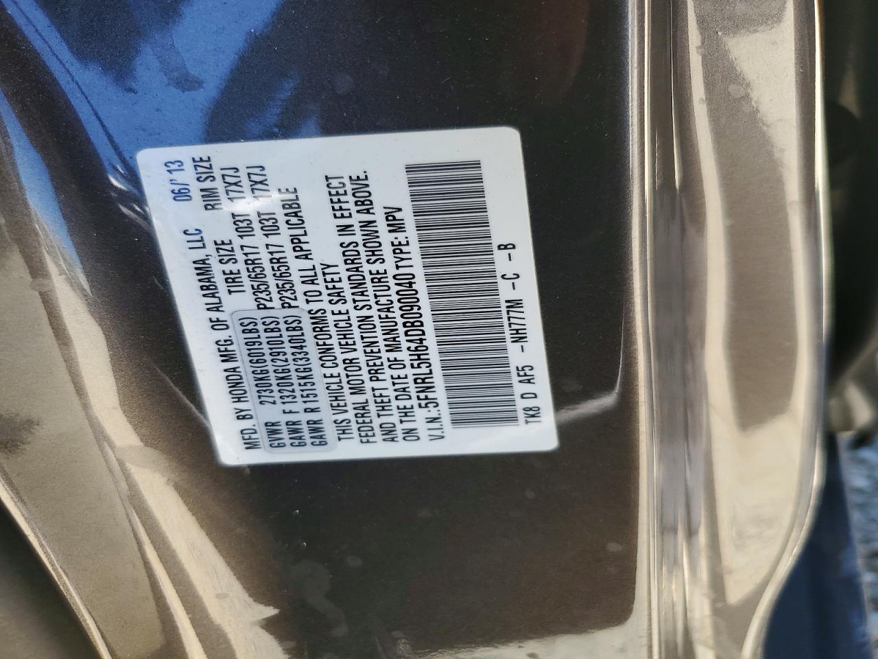 2013 Honda Odyssey Exl Charcoal vin: 5FNRL5H64DB090040