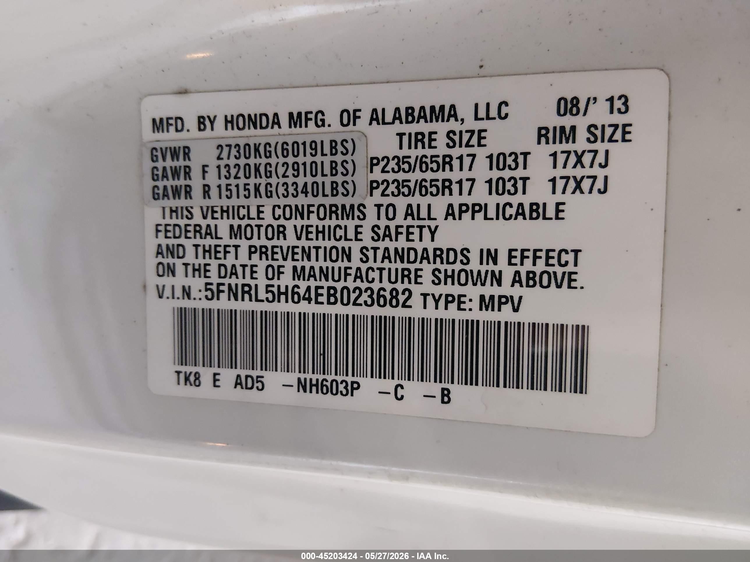 2014 Honda Odyssey Ex-l White vin: 5FNRL5H64EB023682