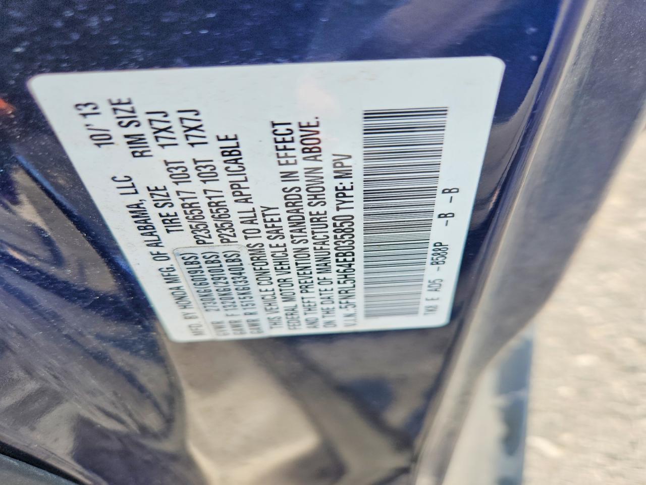 2014 Honda Odyssey Exl Blue vin: 5FNRL5H64EB035850