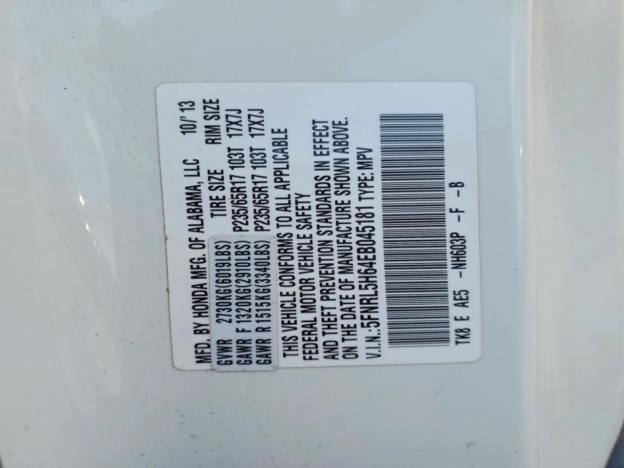 2014 Honda Odyssey Exl White vin: 5FNRL5H64EB045181