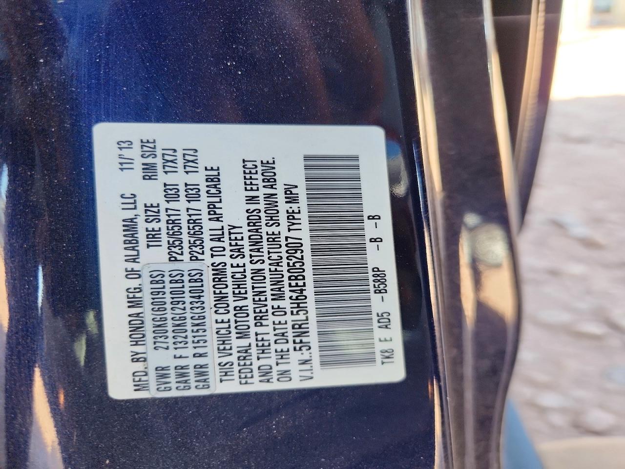 2014 Honda Odyssey Exl Blue vin: 5FNRL5H64EB052907