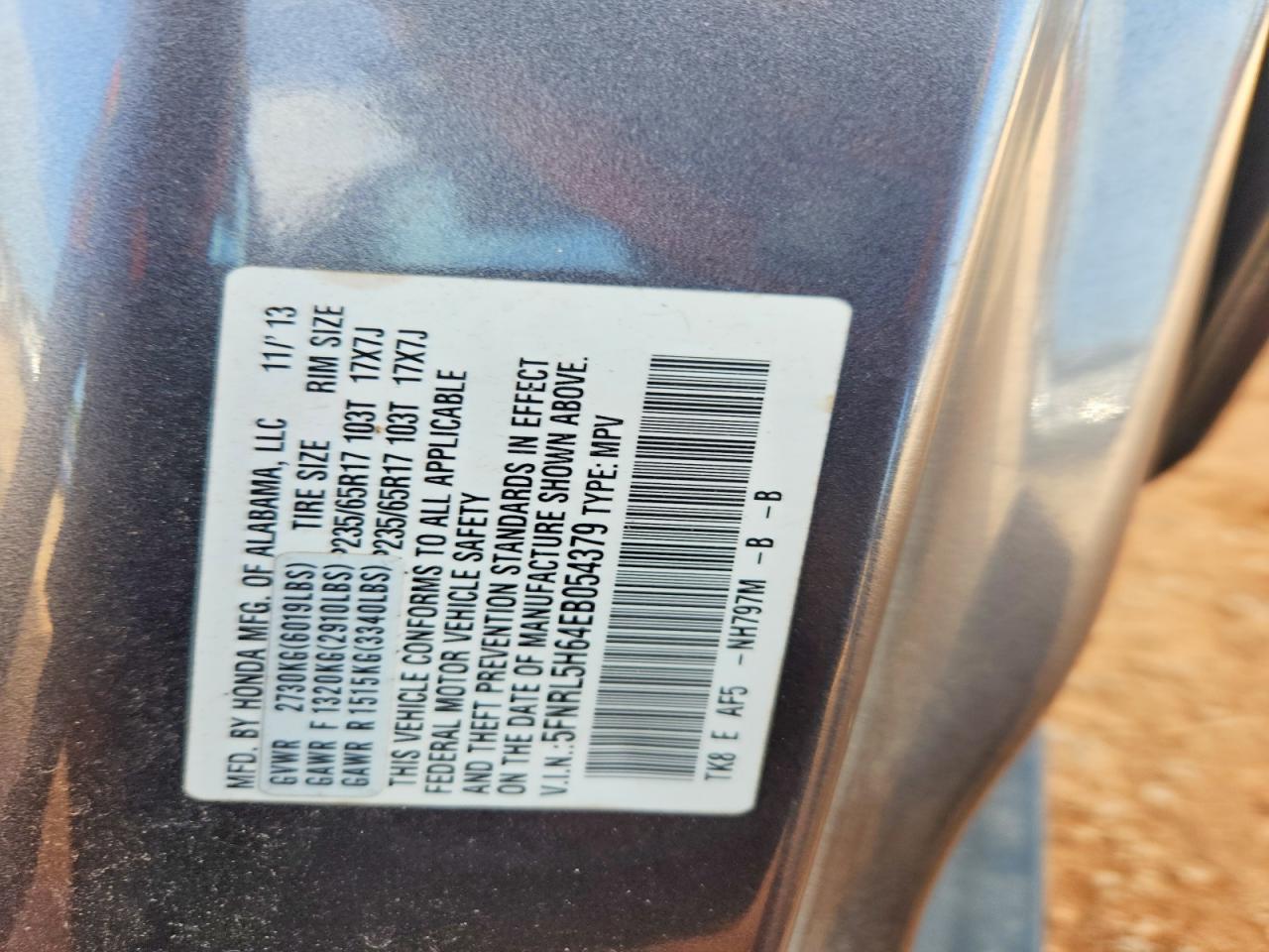 2014 Honda Odyssey Exl Gray vin: 5FNRL5H64EB054379