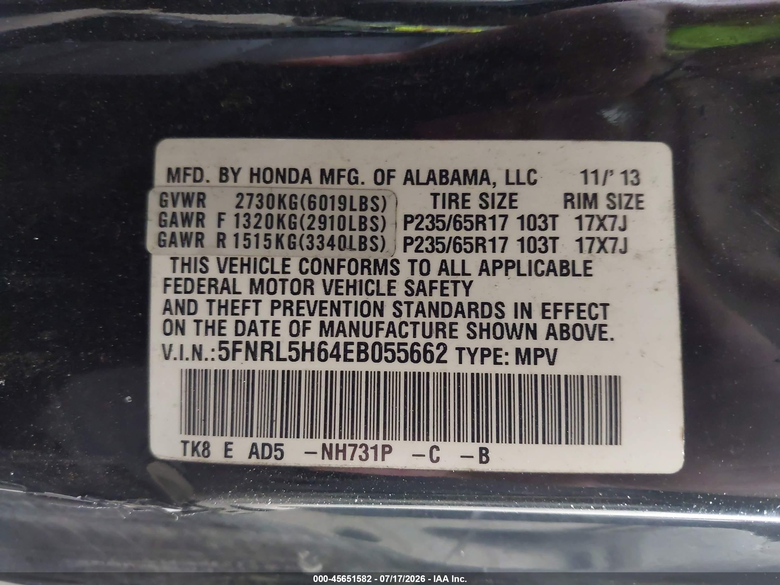 2014 Honda Odyssey Ex-l Black vin: 5FNRL5H64EB055662