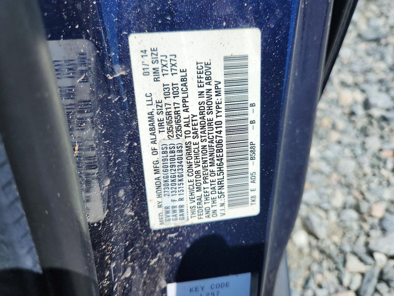 2014 Honda Odyssey Exl Blue vin: 5FNRL5H64EB067410