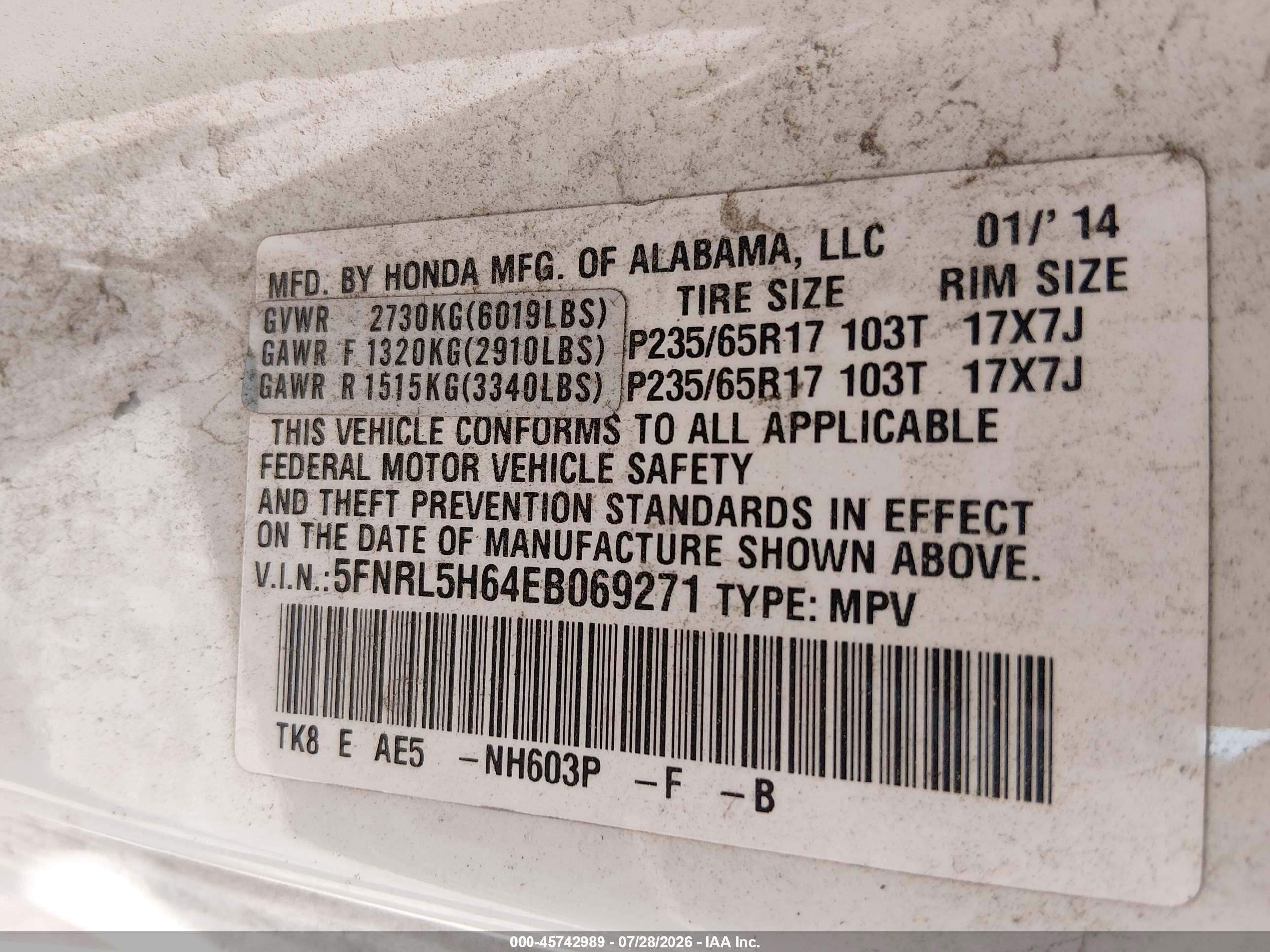 2014 Honda Odyssey Ex-l White vin: 5FNRL5H64EB069271