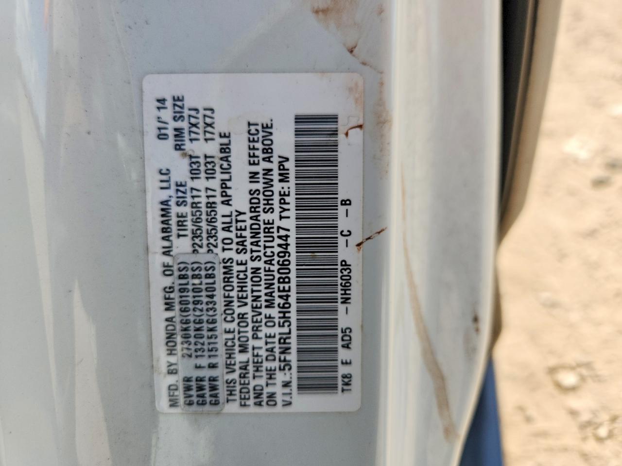 2014 Honda Odyssey Exl White vin: 5FNRL5H64EB069447