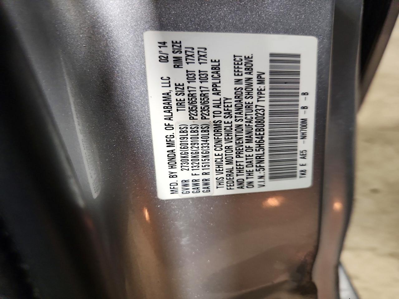 2014 Honda Odyssey Exl Silver vin: 5FNRL5H64EB080237