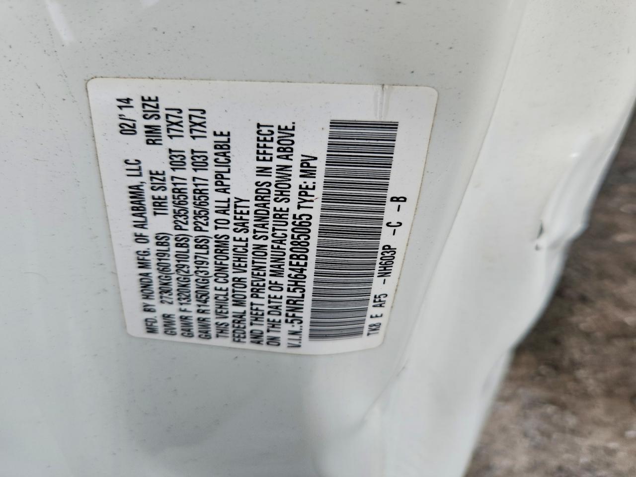 2014 Honda Odyssey Exl White vin: 5FNRL5H64EB085065