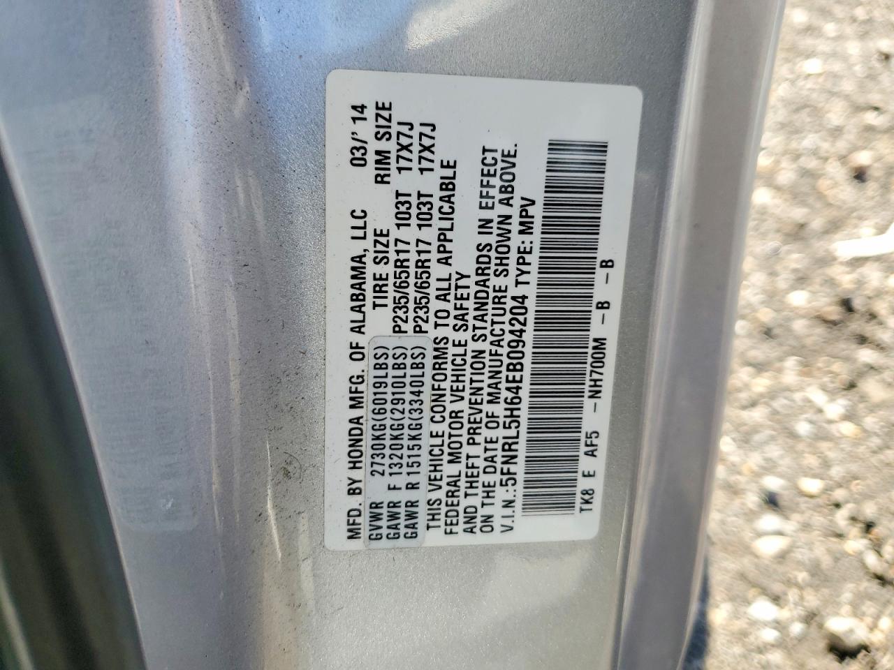 2014 Honda Odyssey Exl Silver vin: 5FNRL5H64EB094204